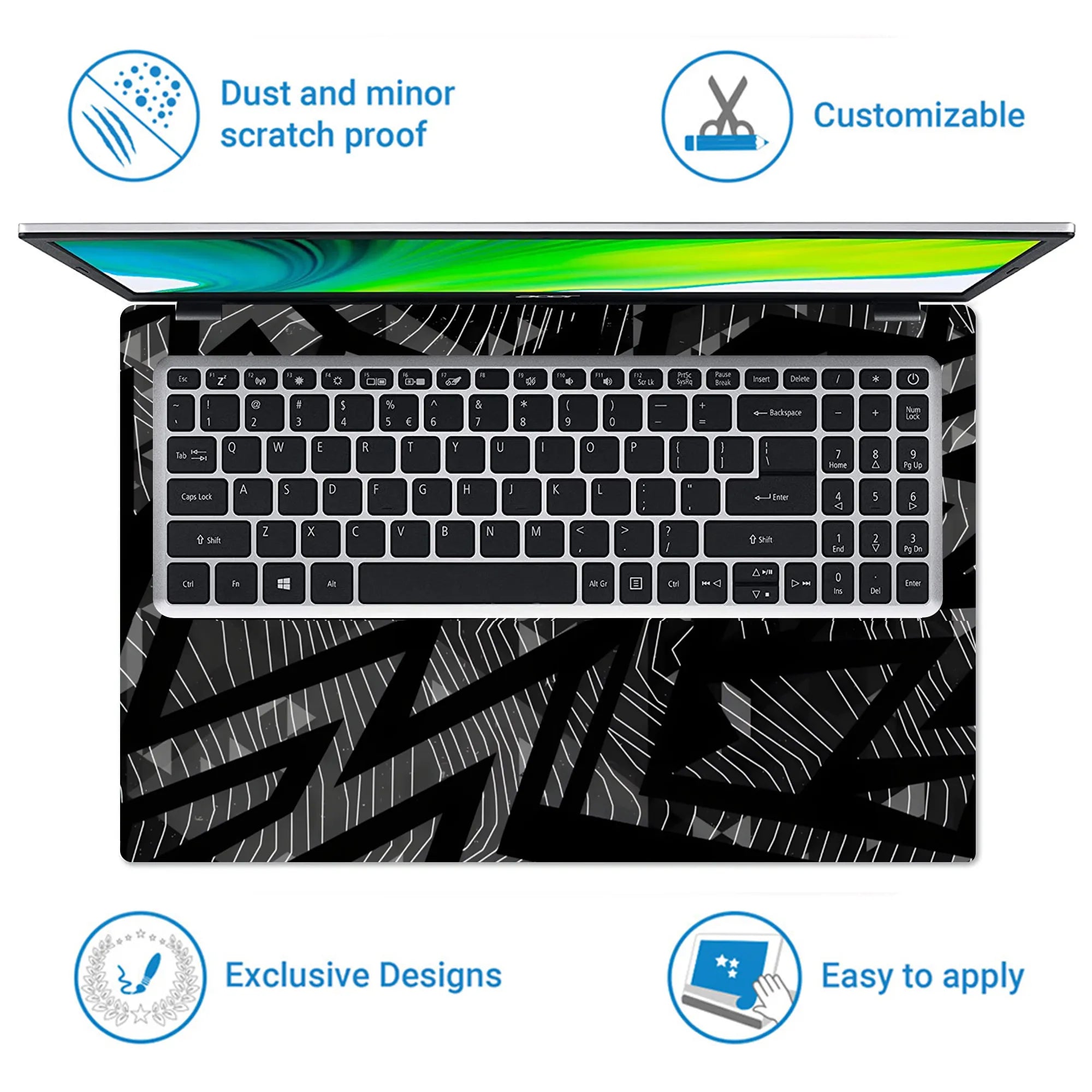 Laptop Skin - Monochromatic Abstract Lines Dynamic Movement