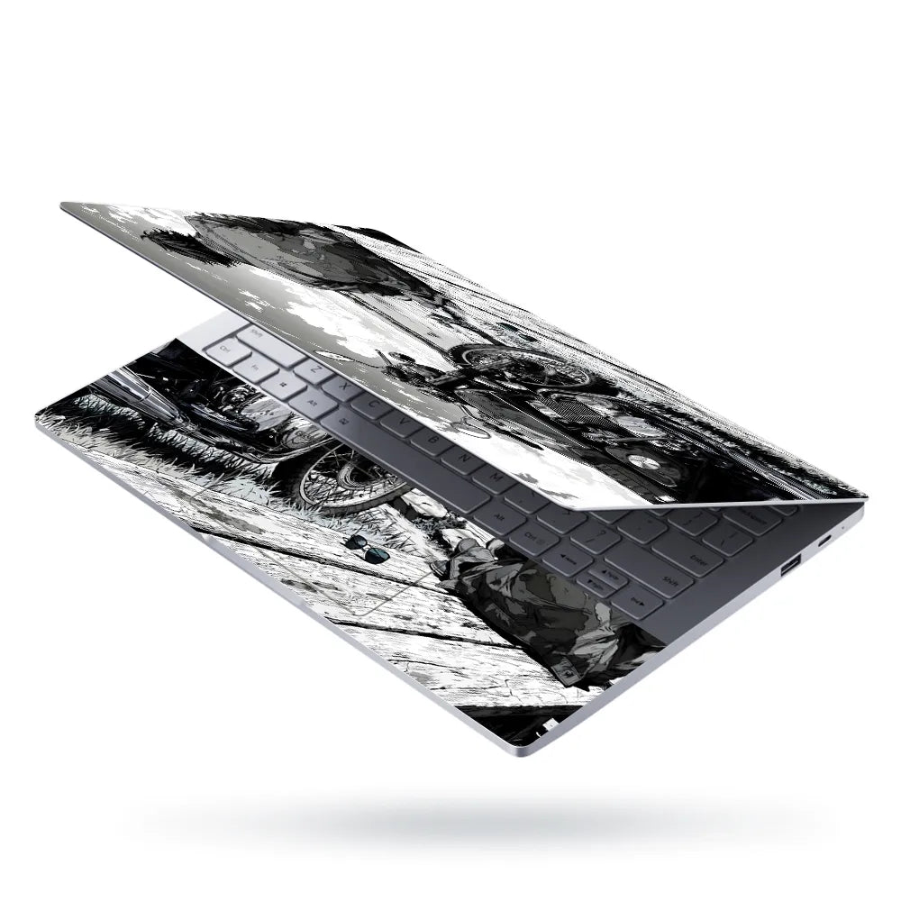 Laptop Skin - Monochrome Manga Rider Serene Landscape