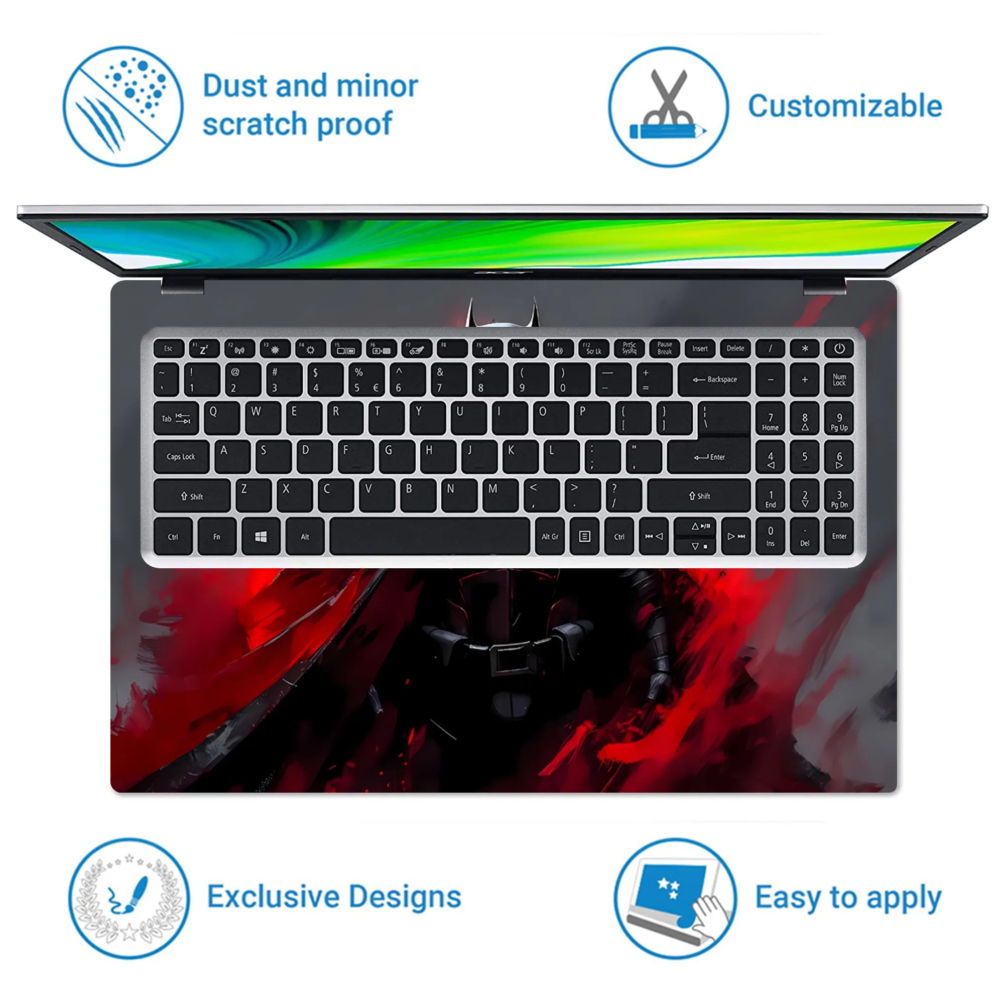 Laptop Skin - Dark Superhero Bat in Red Flames