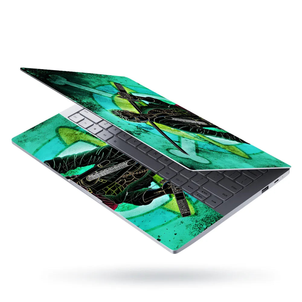 Laptop Skin - Neon Anime Samurai Green Glow