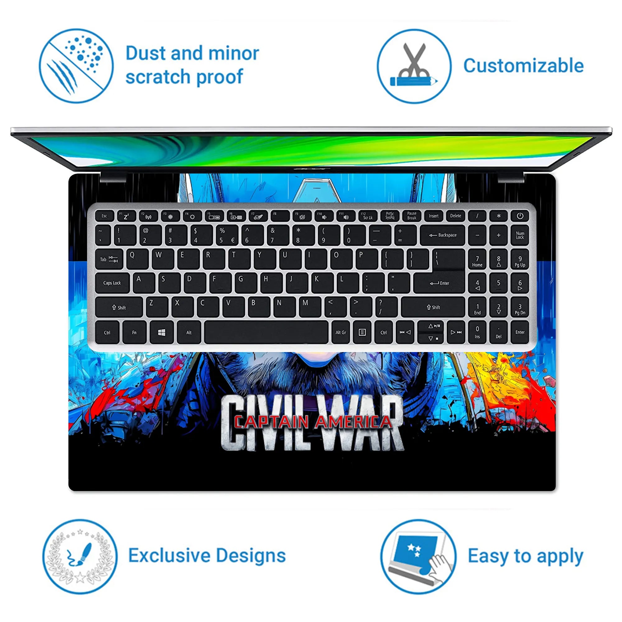 Laptop Skin - Vibrant Comic Hero Portrait Blue Tones
