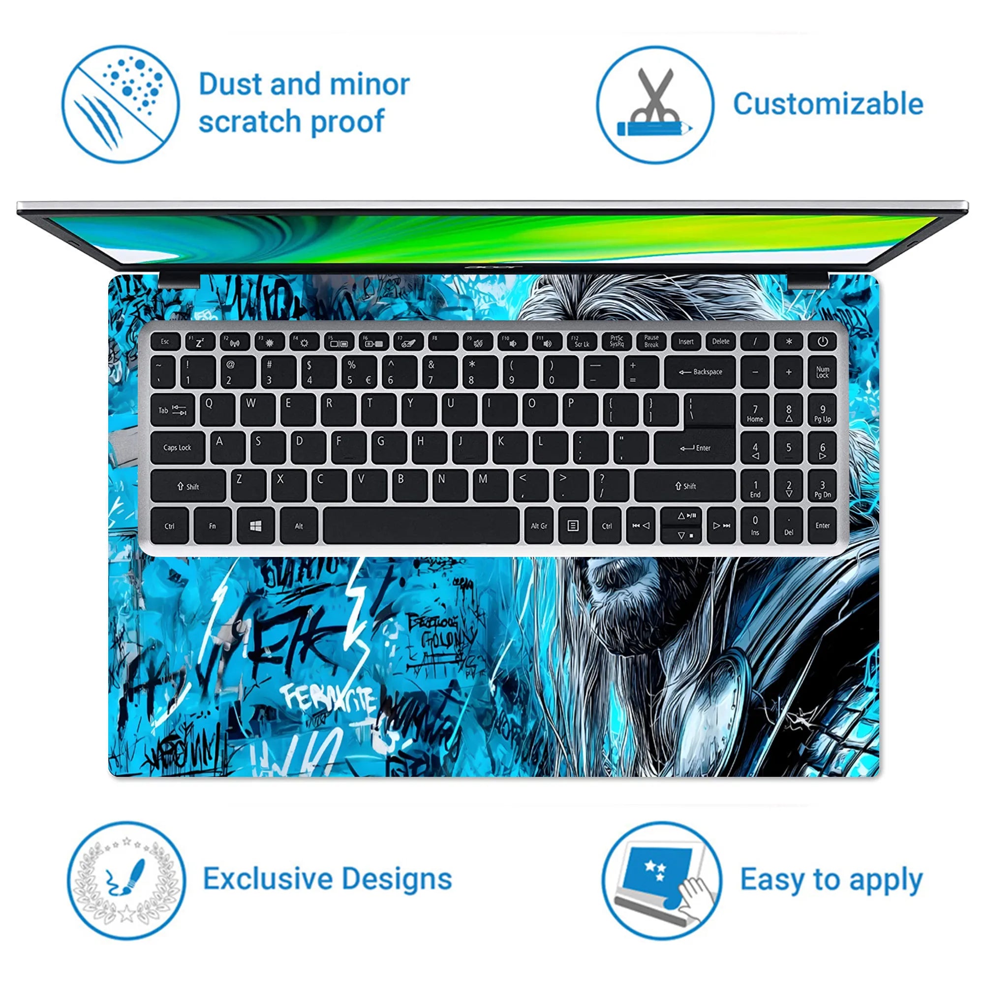 Laptop Skin - Dynamic Comic Style Thor Blue Energy