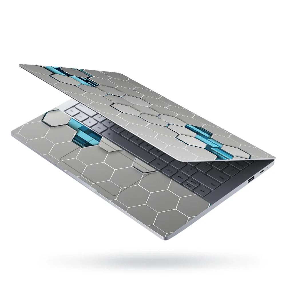 Universal Laptop Skin - Grey & Teal 3D Hexagon Tech Pattern