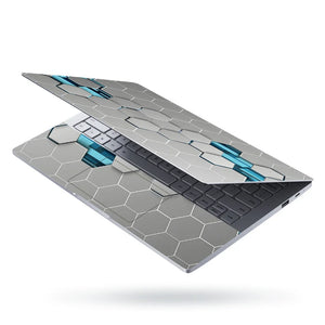 Universal Laptop Skin - Grey & Teal 3D Hexagon Tech Pattern