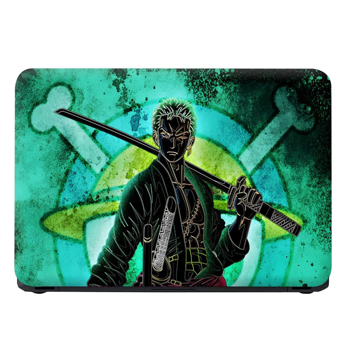 Laptop Skin - Neon Anime Samurai Green Glow