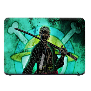 Laptop Skin - Neon Anime Samurai Green Glow