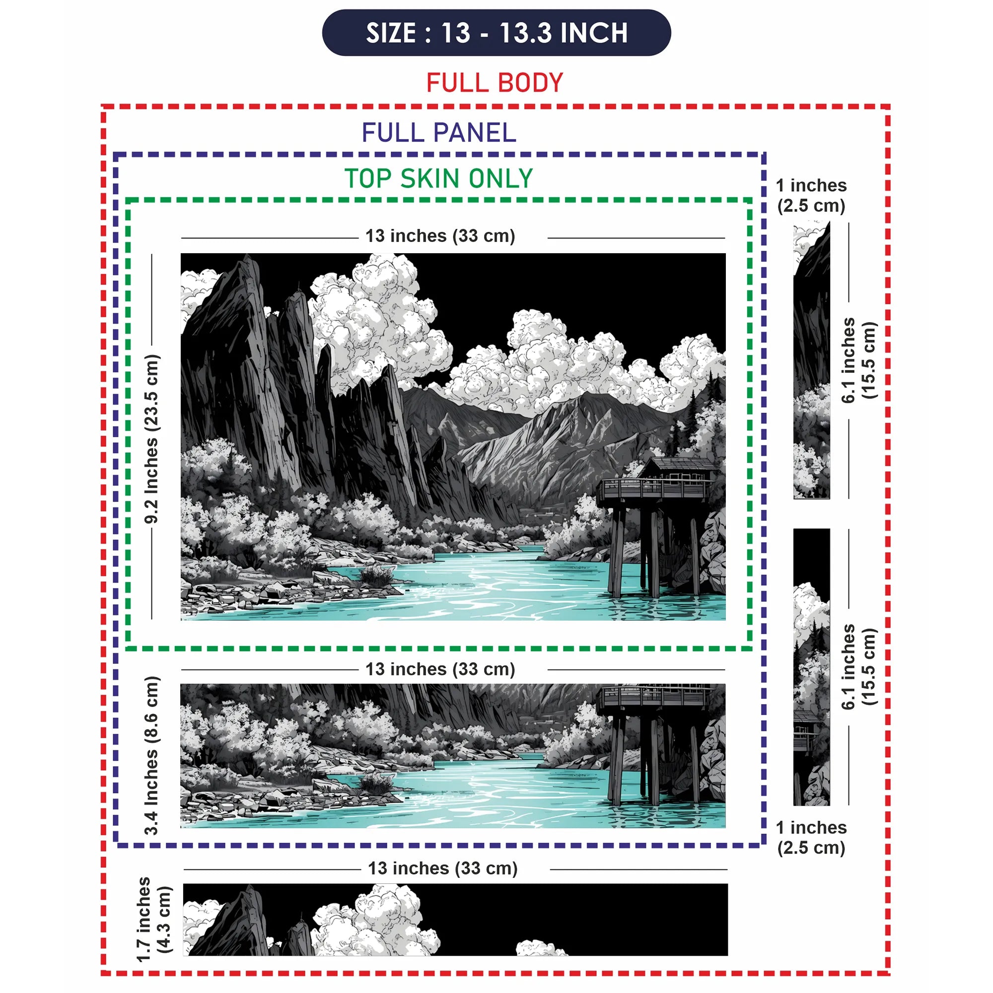 Laptop Skin - Monochrome Landscape Illustration Turquoise Water