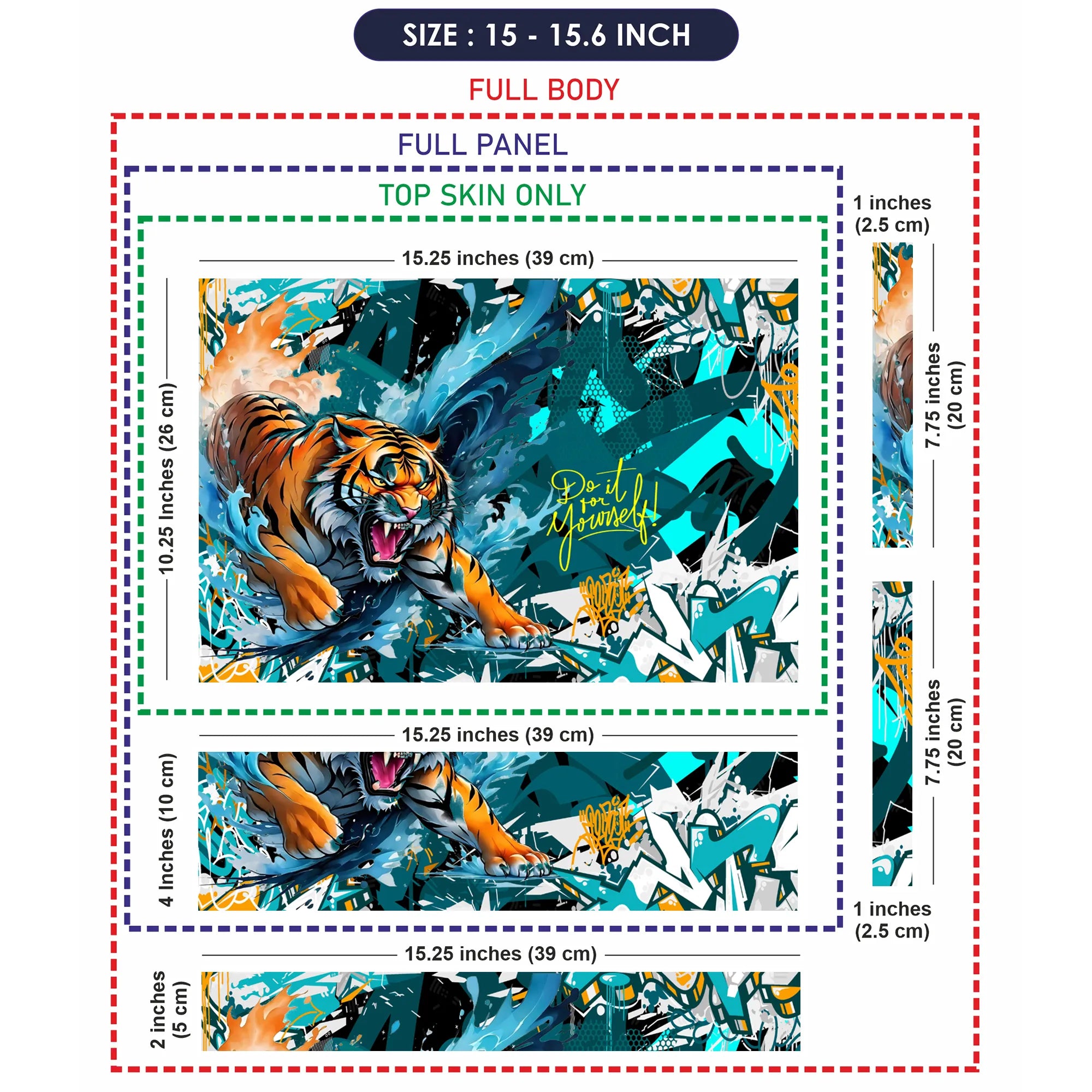 Laptop Skin - Vibrant Street Art Tiger Aqua Splash