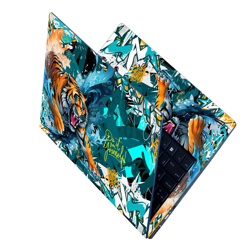 Laptop Skin - Vibrant Street Art Tiger Aqua Splash