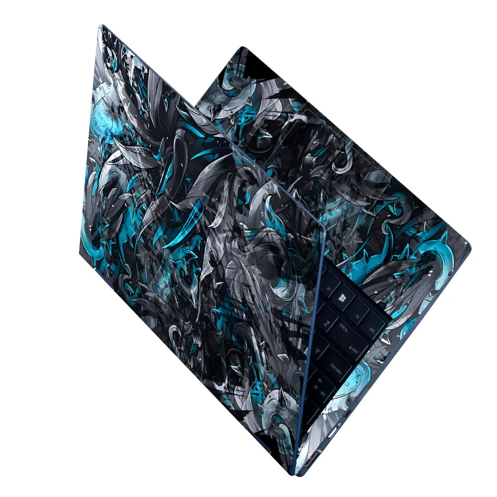 Laptop Skin - Dynamic Abstract Swirls Blue Contrast