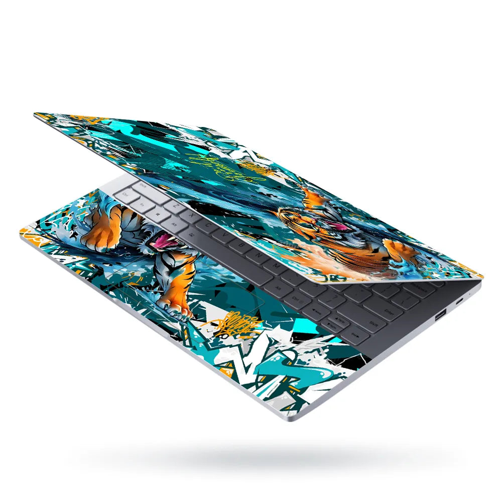 Laptop Skin - Vibrant Street Art Tiger Aqua Splash