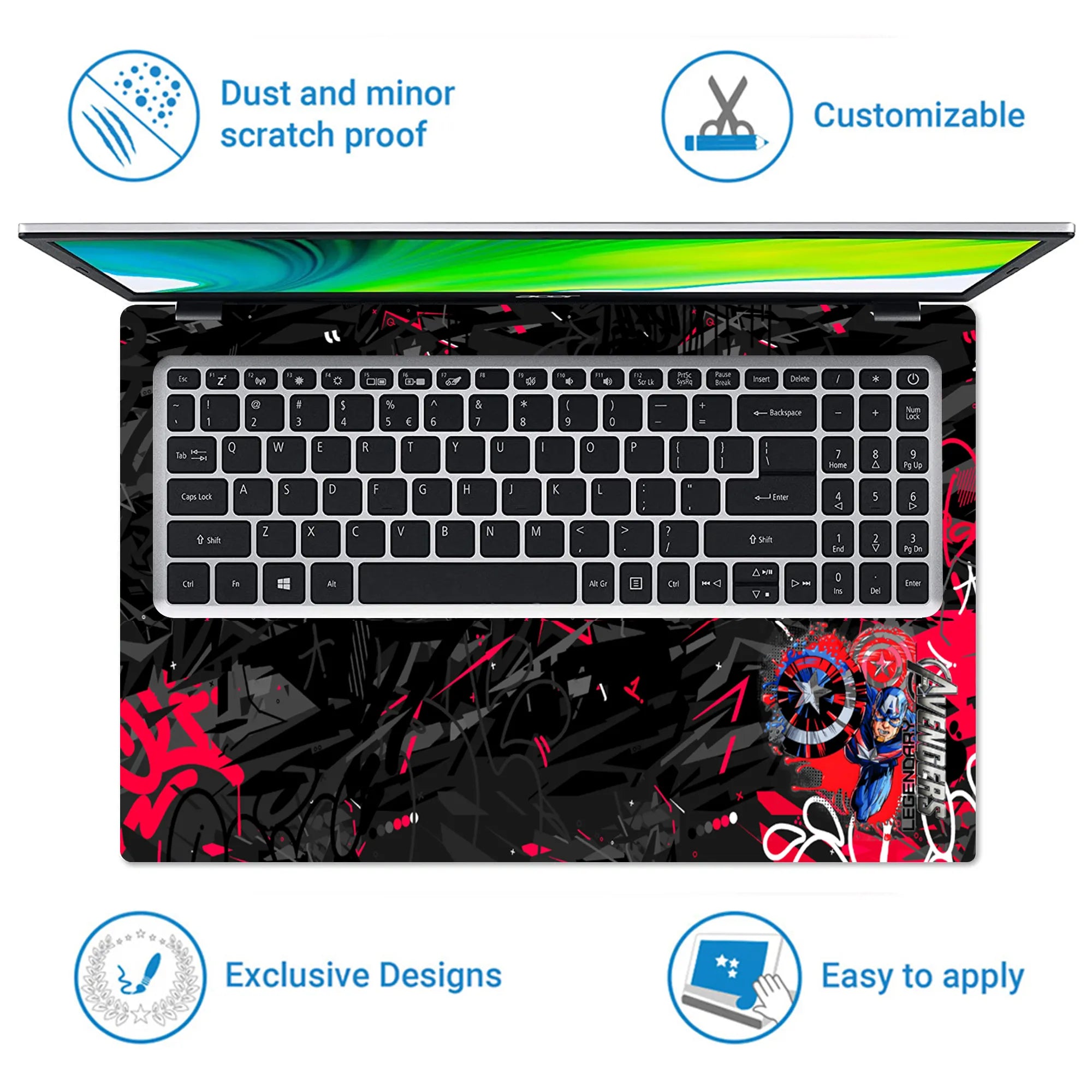 Laptop Skin - Graffiti Style Superhero Red Action
