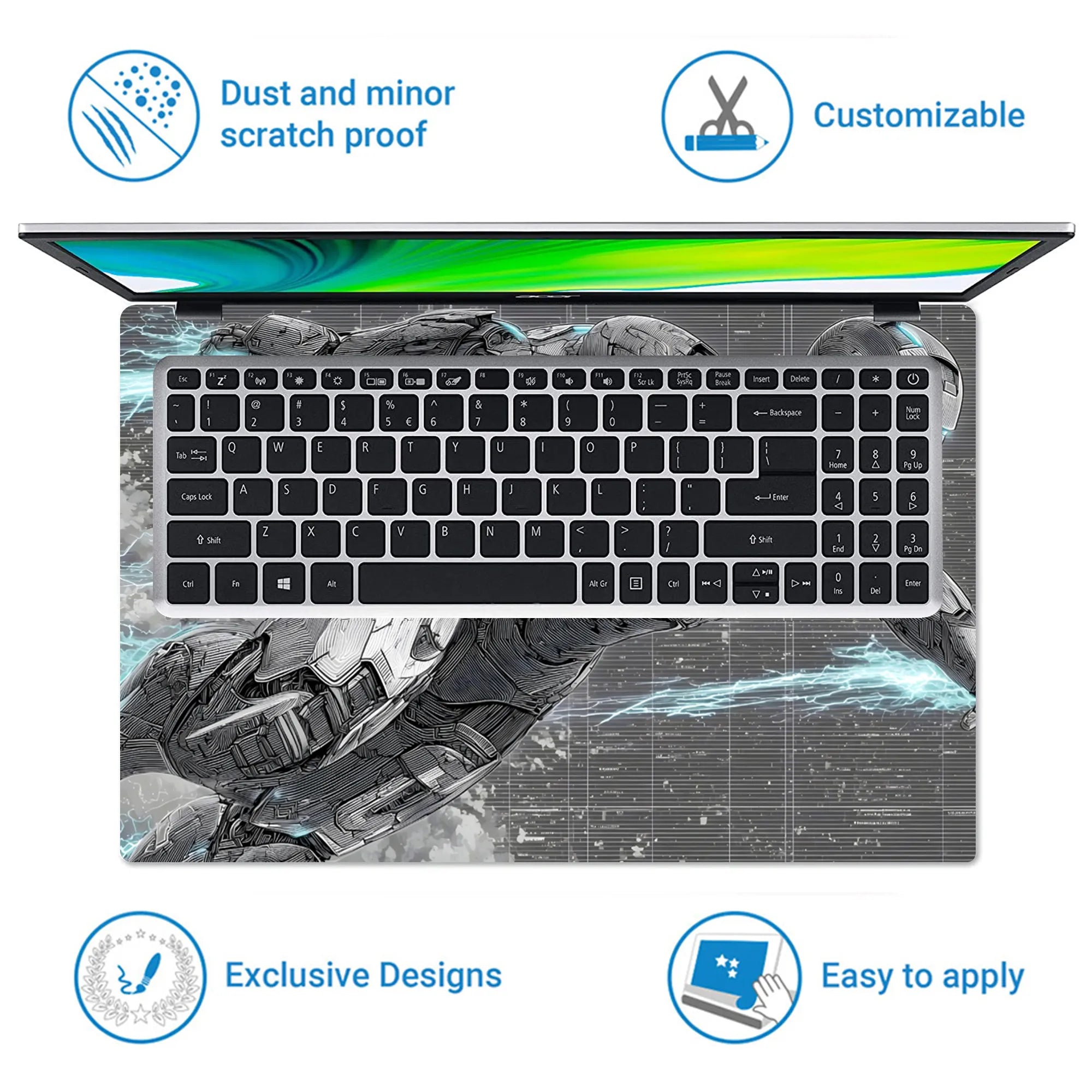 Laptop Skin - Futuristic Robotic Hero Silver Energy