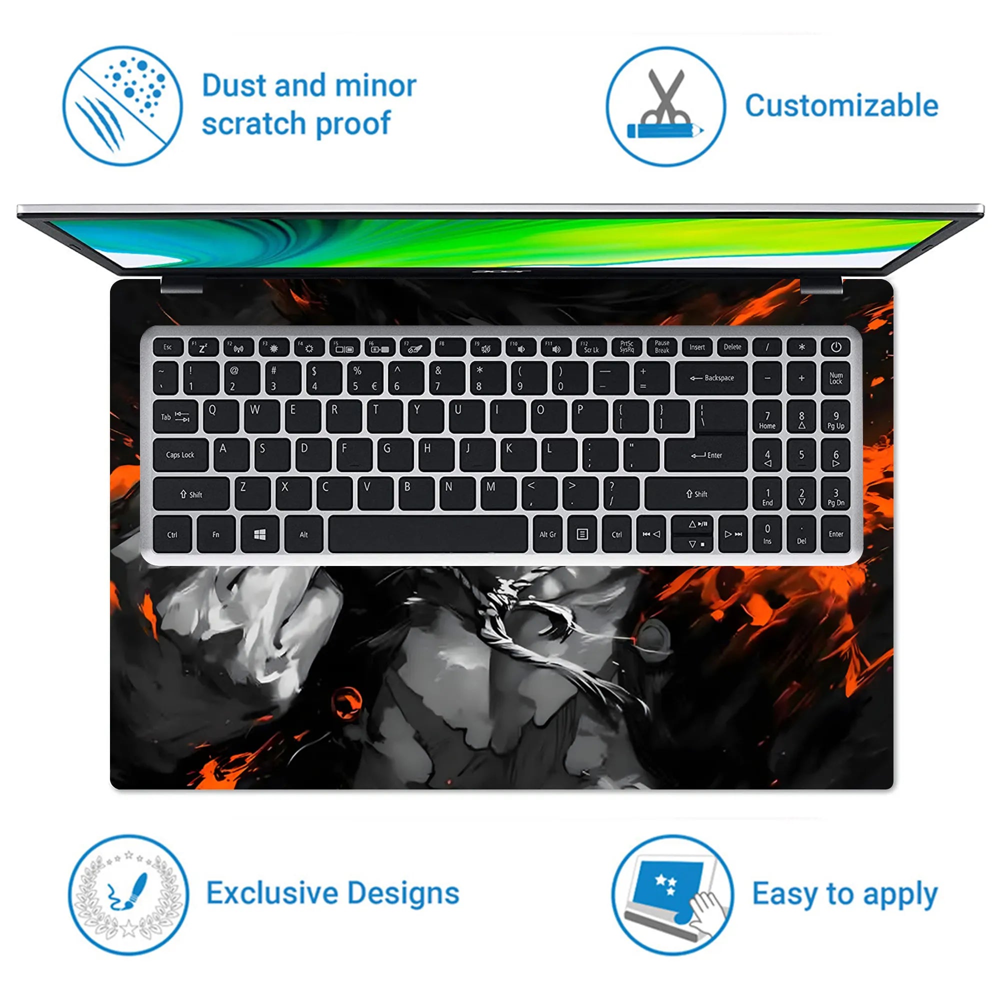 Laptop Skin - Dynamic Manga Character Fiery Contrast