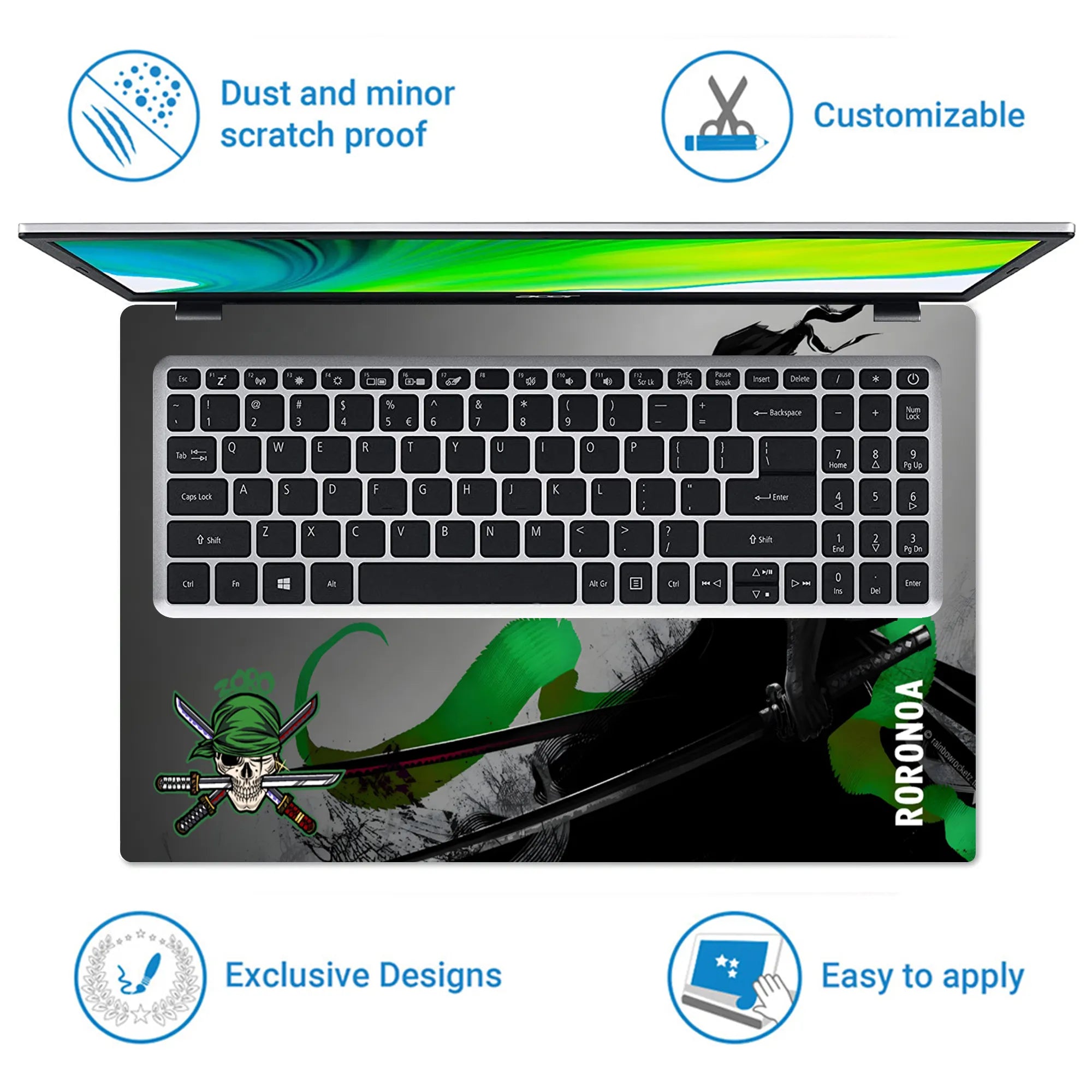 Laptop Skin - Dynamic Manga Warrior Green Energy
