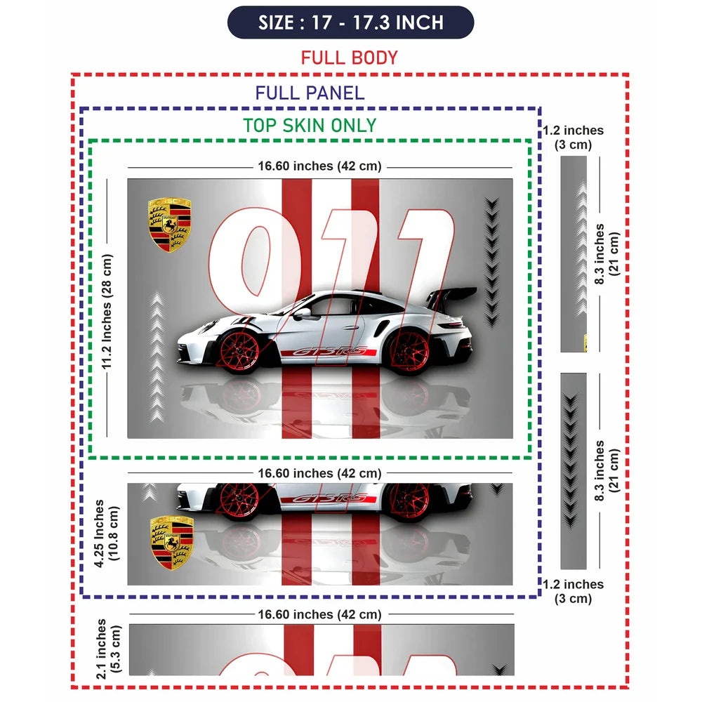 Universal Laptop Skin - Porsche GT3 White Stripes
