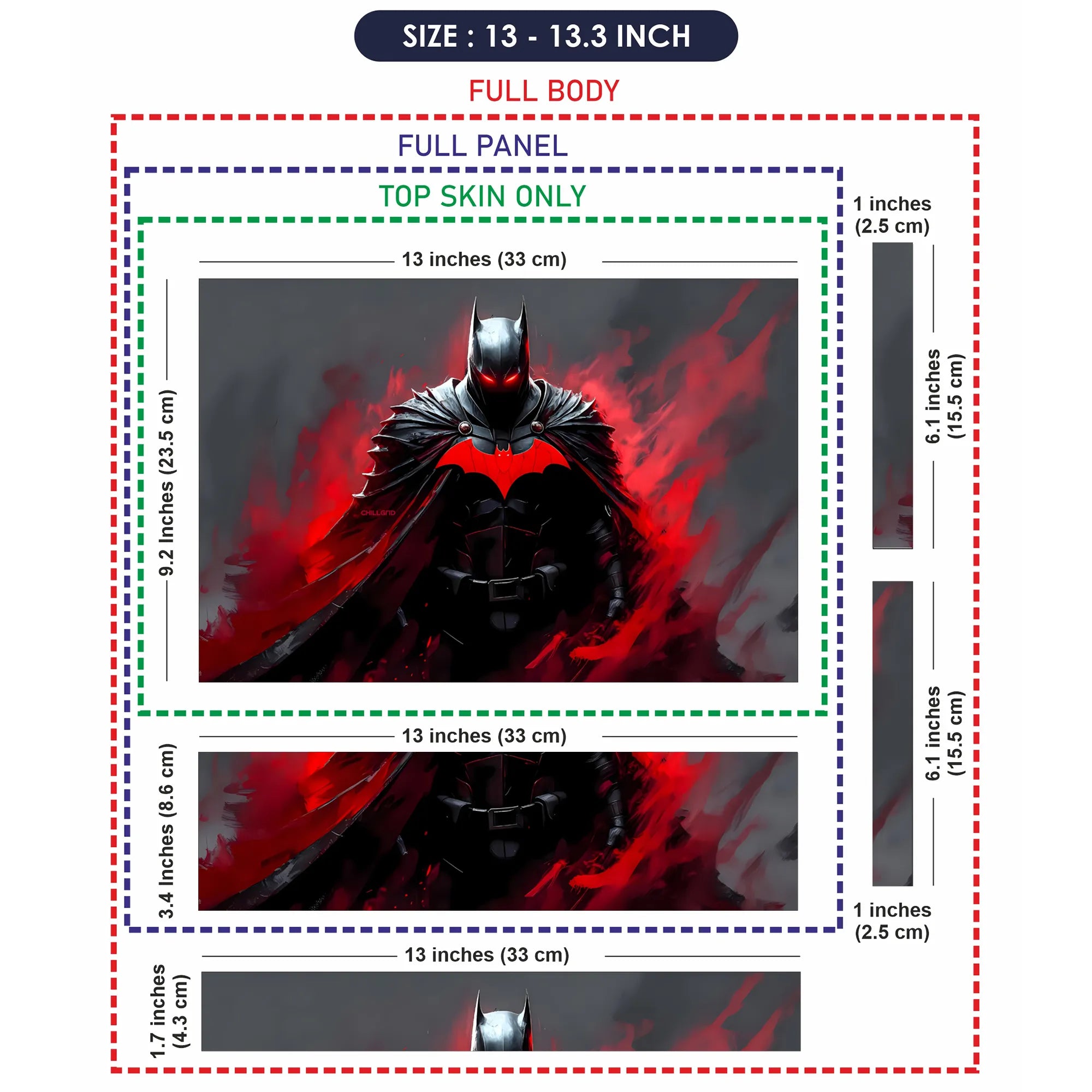 Laptop Skin - Dark Superhero Bat in Red Flames