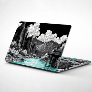 Laptop Skin - Monochrome Landscape Illustration Turquoise Water
