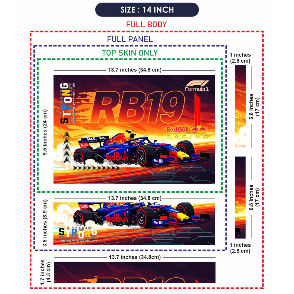 Universal Laptop Skin - Blue Red RB19 Racing Car Art