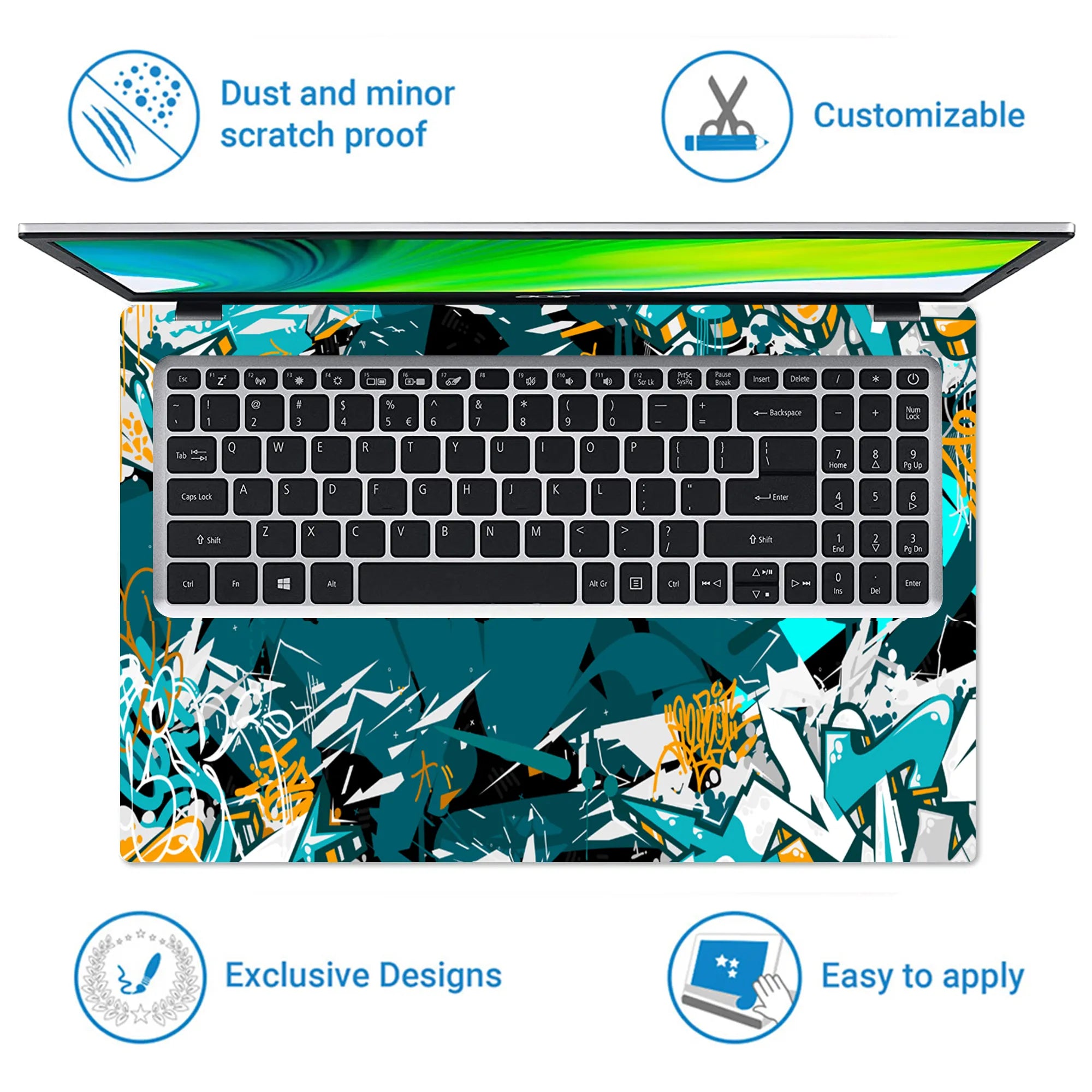 Laptop Skin - Teal Chaos Graffiti Shards