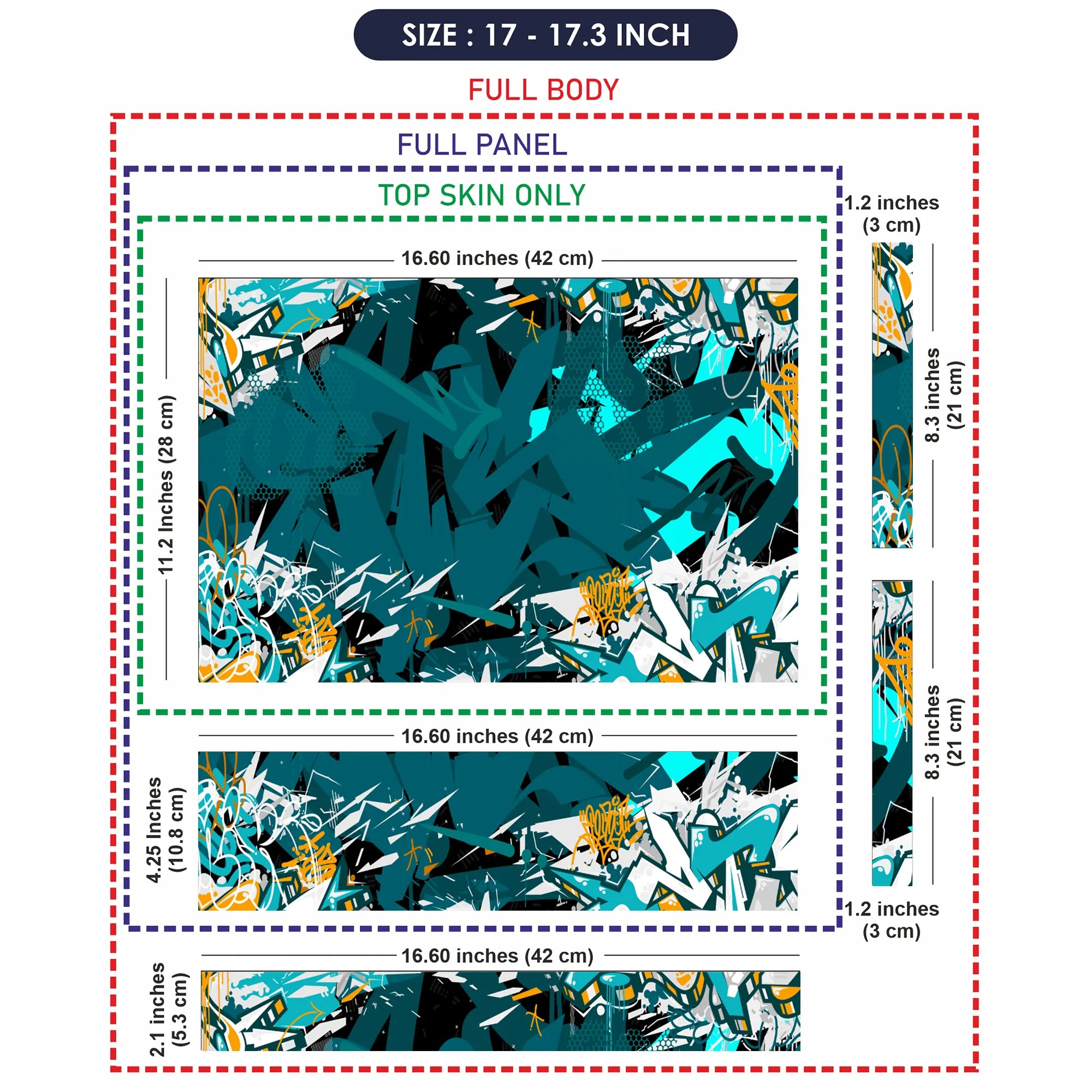 Laptop Skin - Teal Chaos Graffiti Shards