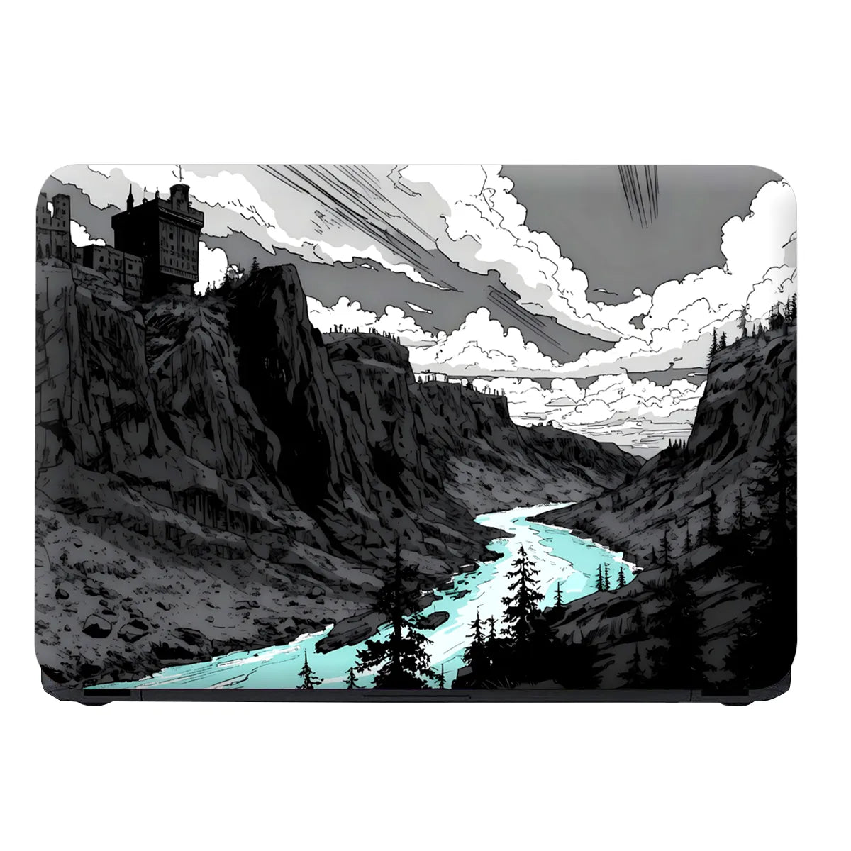 Laptop Skin - Monochrome Comic Landscape Serene River