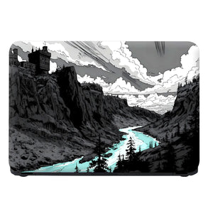 Laptop Skin - Monochrome Comic Landscape Serene River