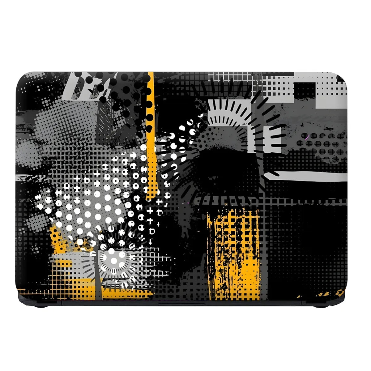 Laptop Skin - Dynamic Monochrome Abstract Art Yellow Accents