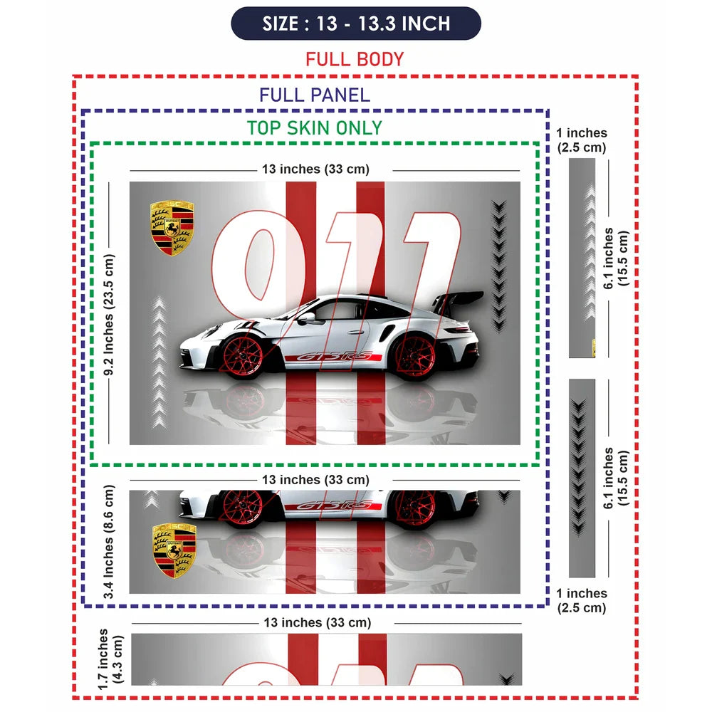 Universal Laptop Skin - Porsche GT3 White Stripes