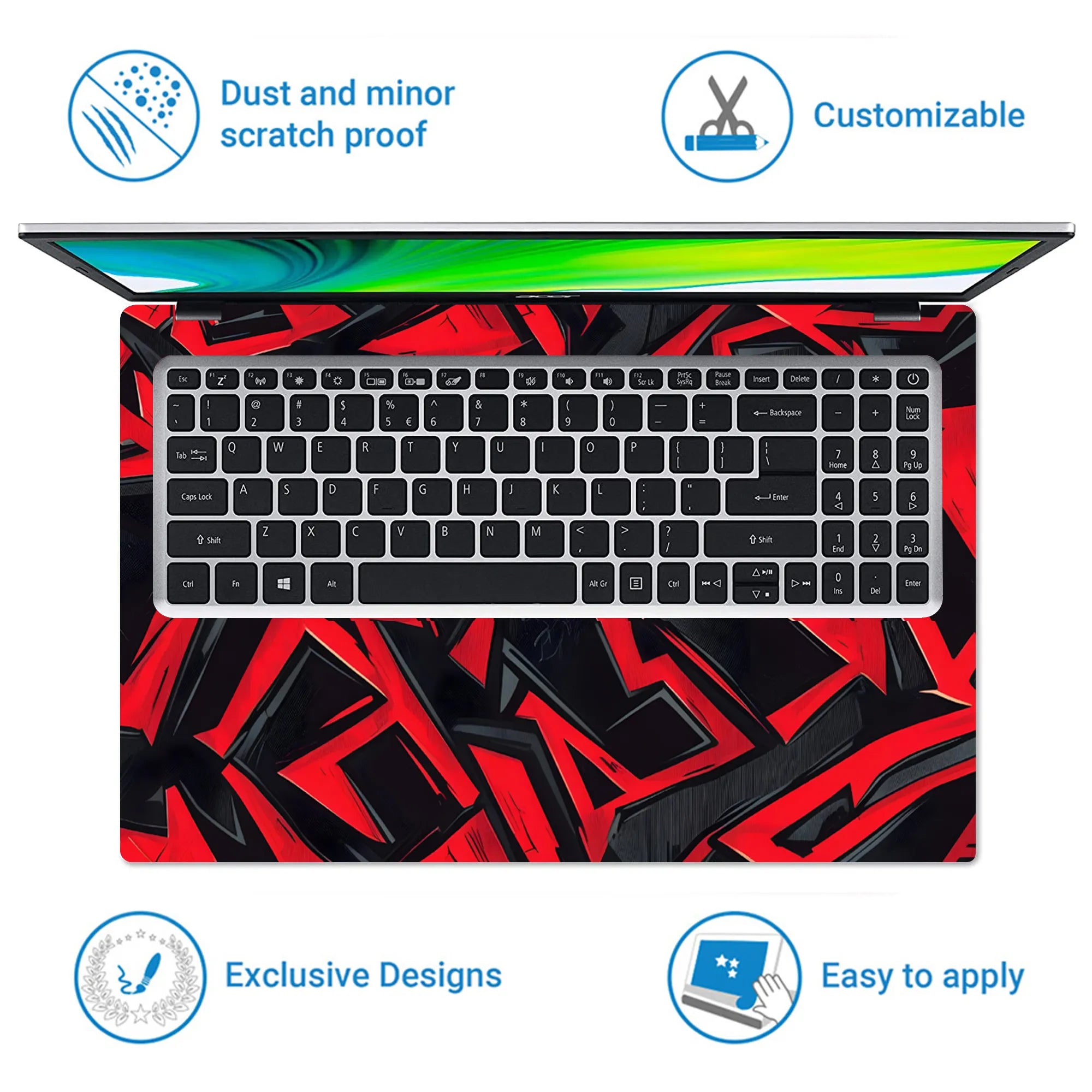 Laptop Skin - Bold Graffiti Art Red Black Contrast