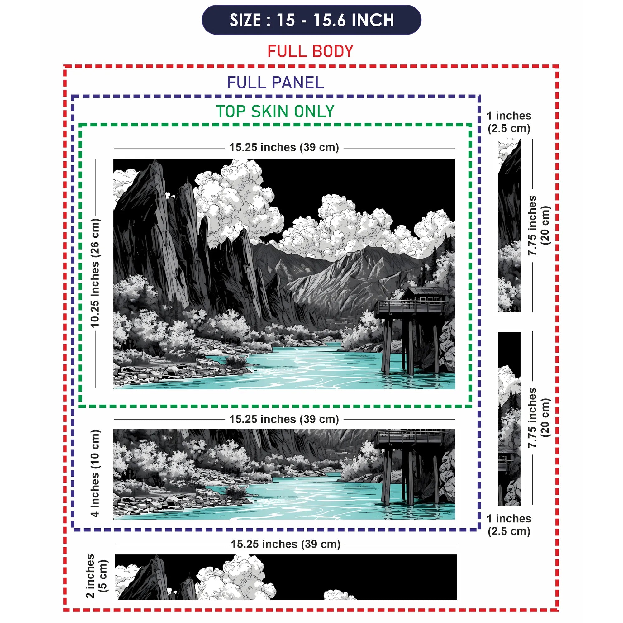 Laptop Skin - Monochrome Landscape Illustration Turquoise Water