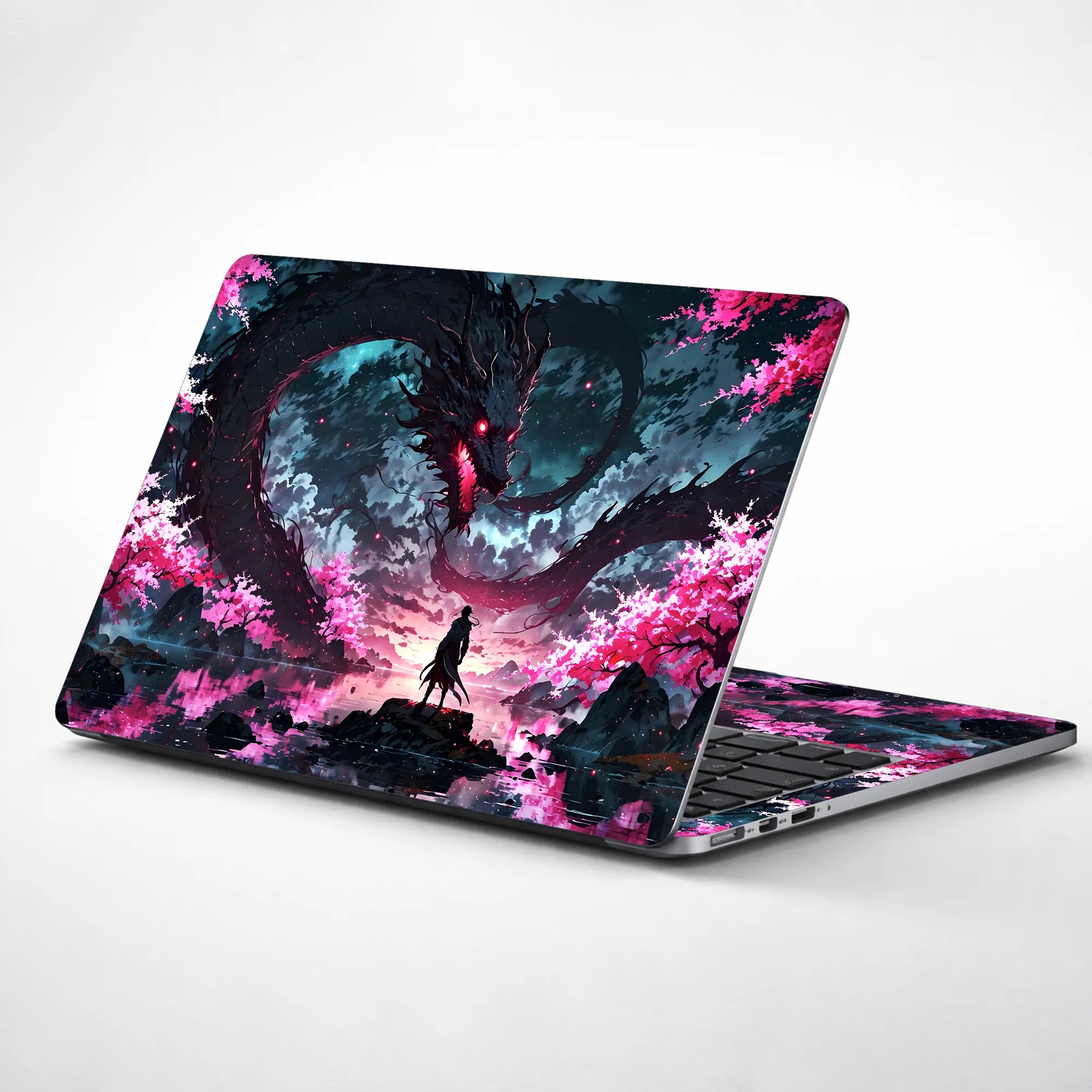 Laptop Skin - Epic Fantasy Dragon Cherry Blossom Night