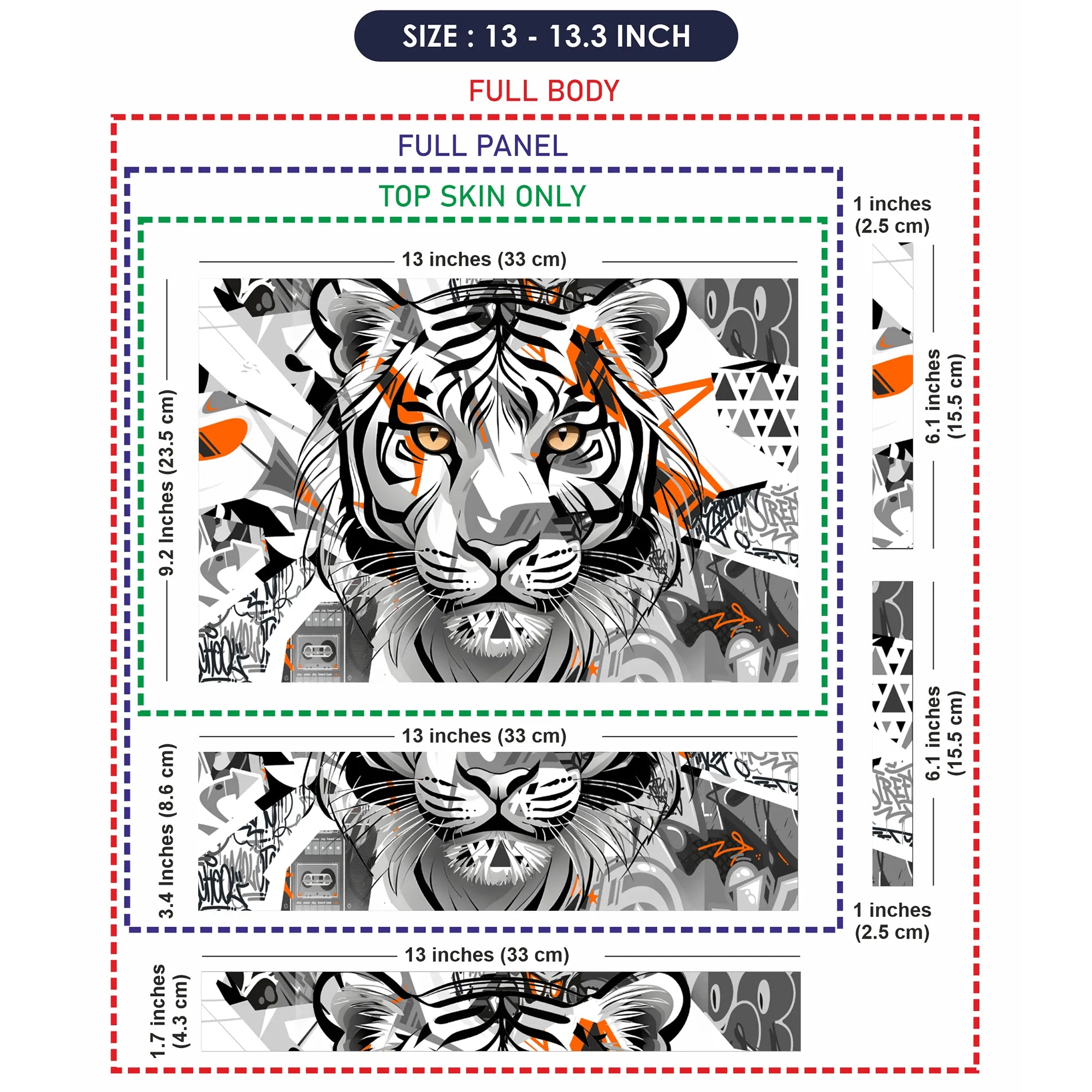 Laptop Skin - Graffiti Style Tiger Orange Black White