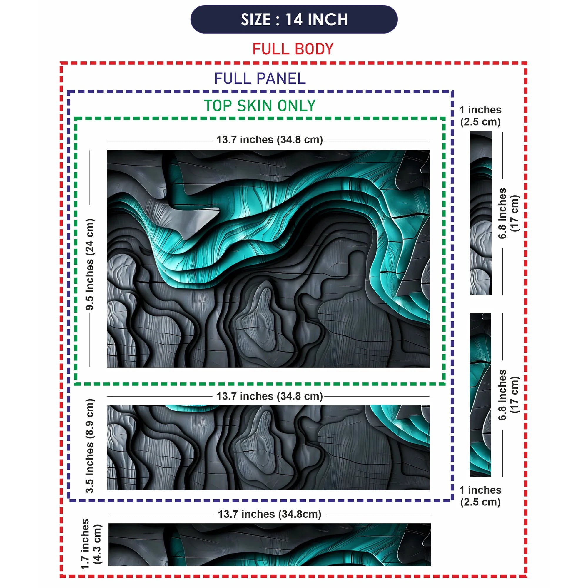 Laptop Skin - Textured Abstract Waves Teal And Black