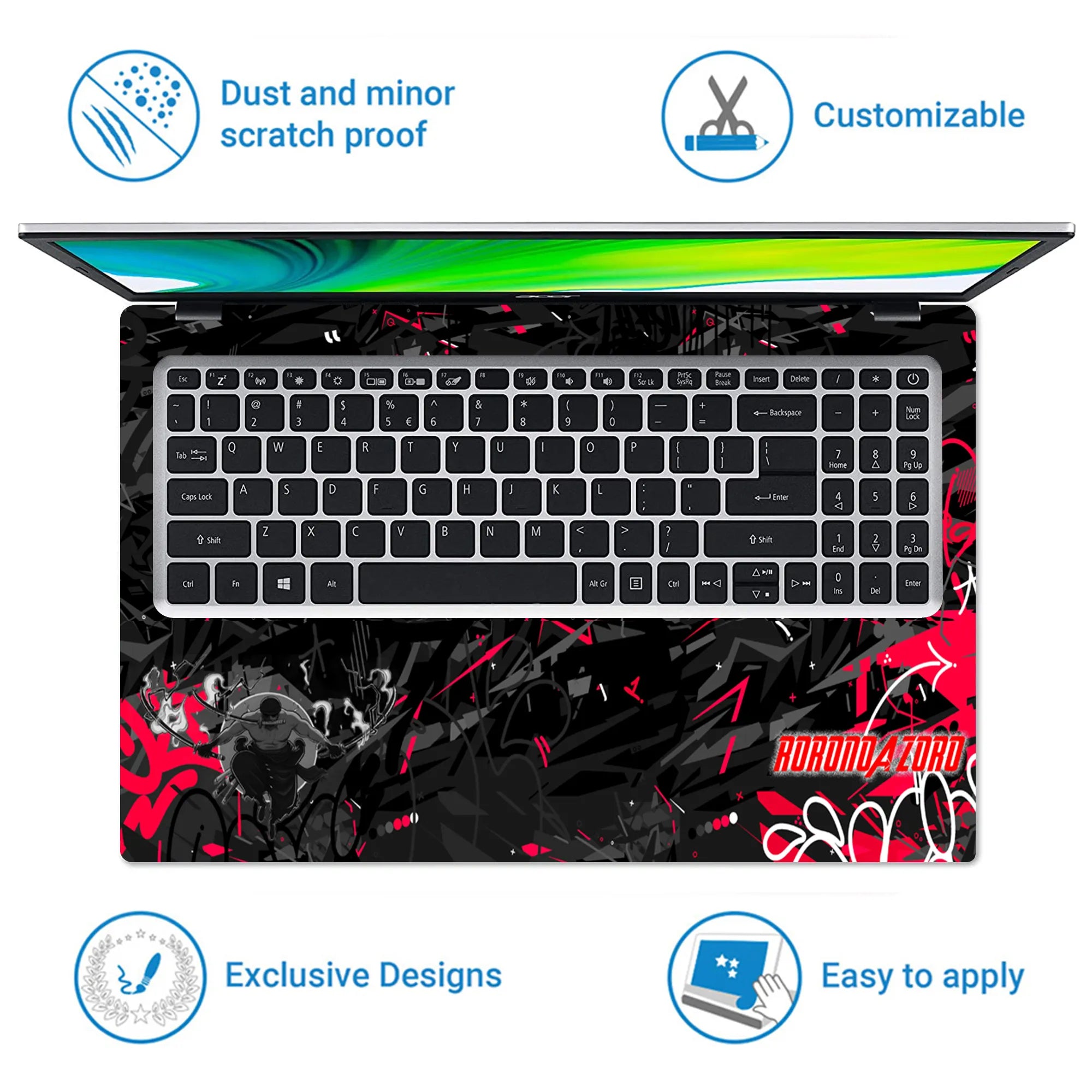 Laptop Skin - Roronoa Zoro Three Sword Graffiti