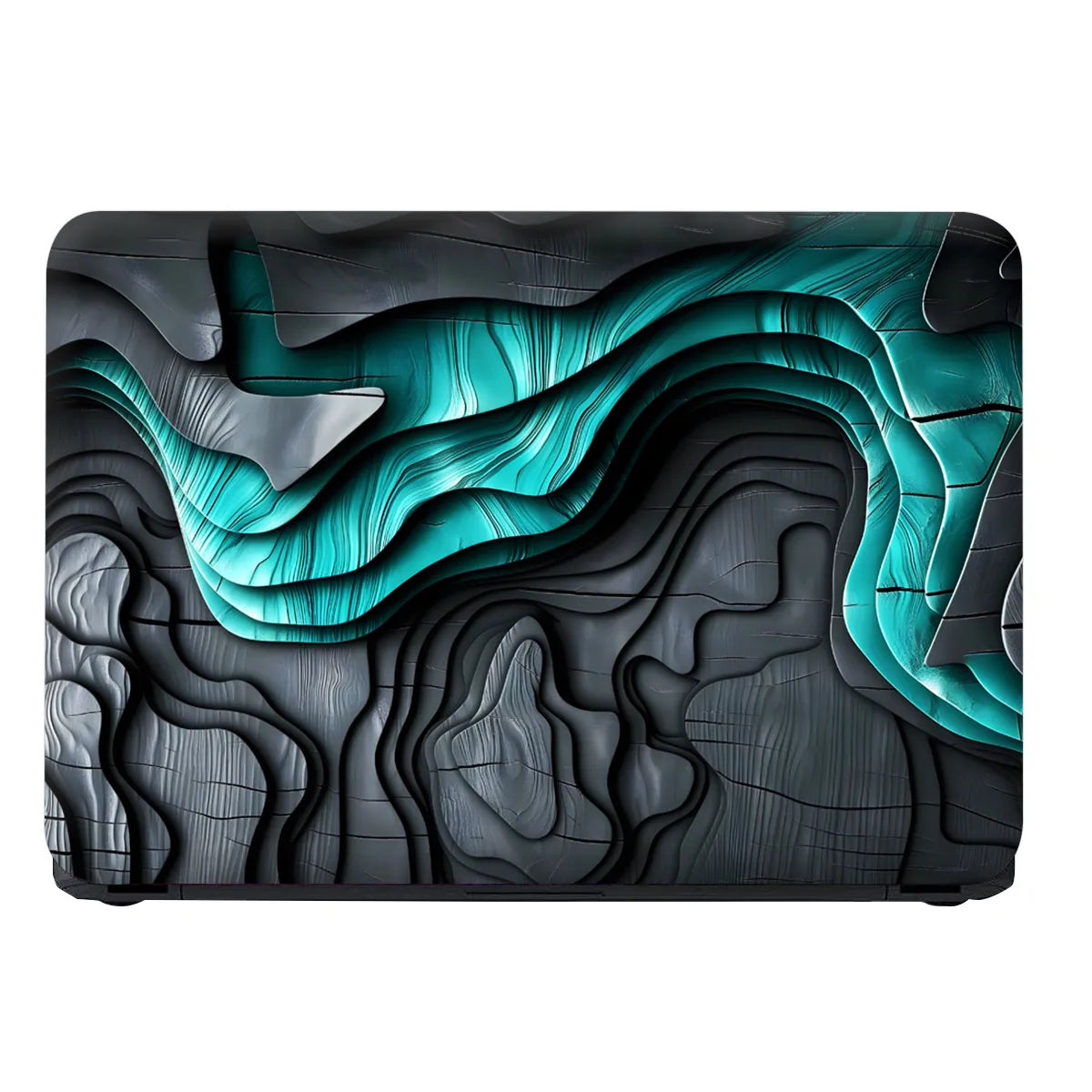 Laptop Skin - Textured Abstract Waves Teal And Black
