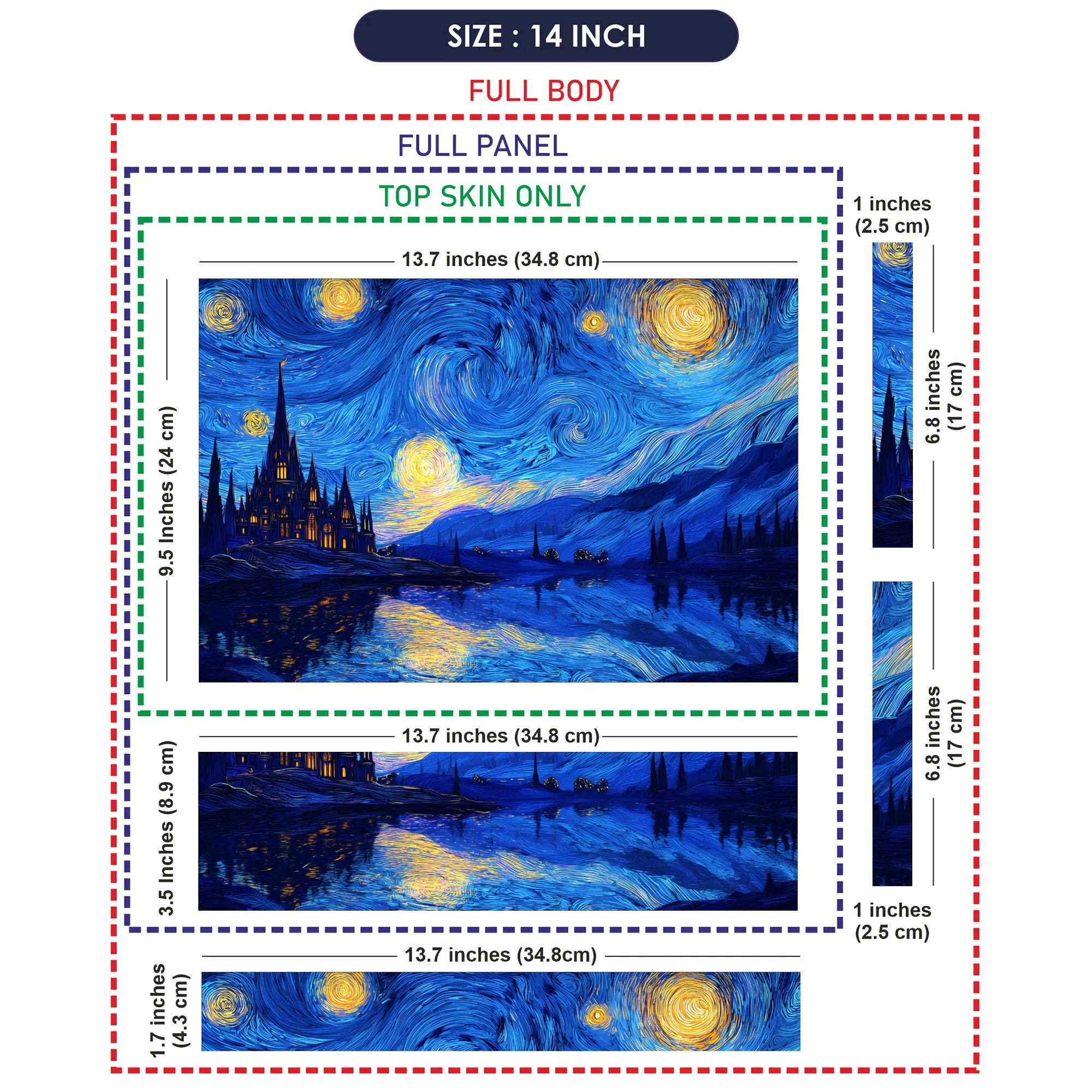 Laptop Skin - Swirling Impressionist Castle Blue Night