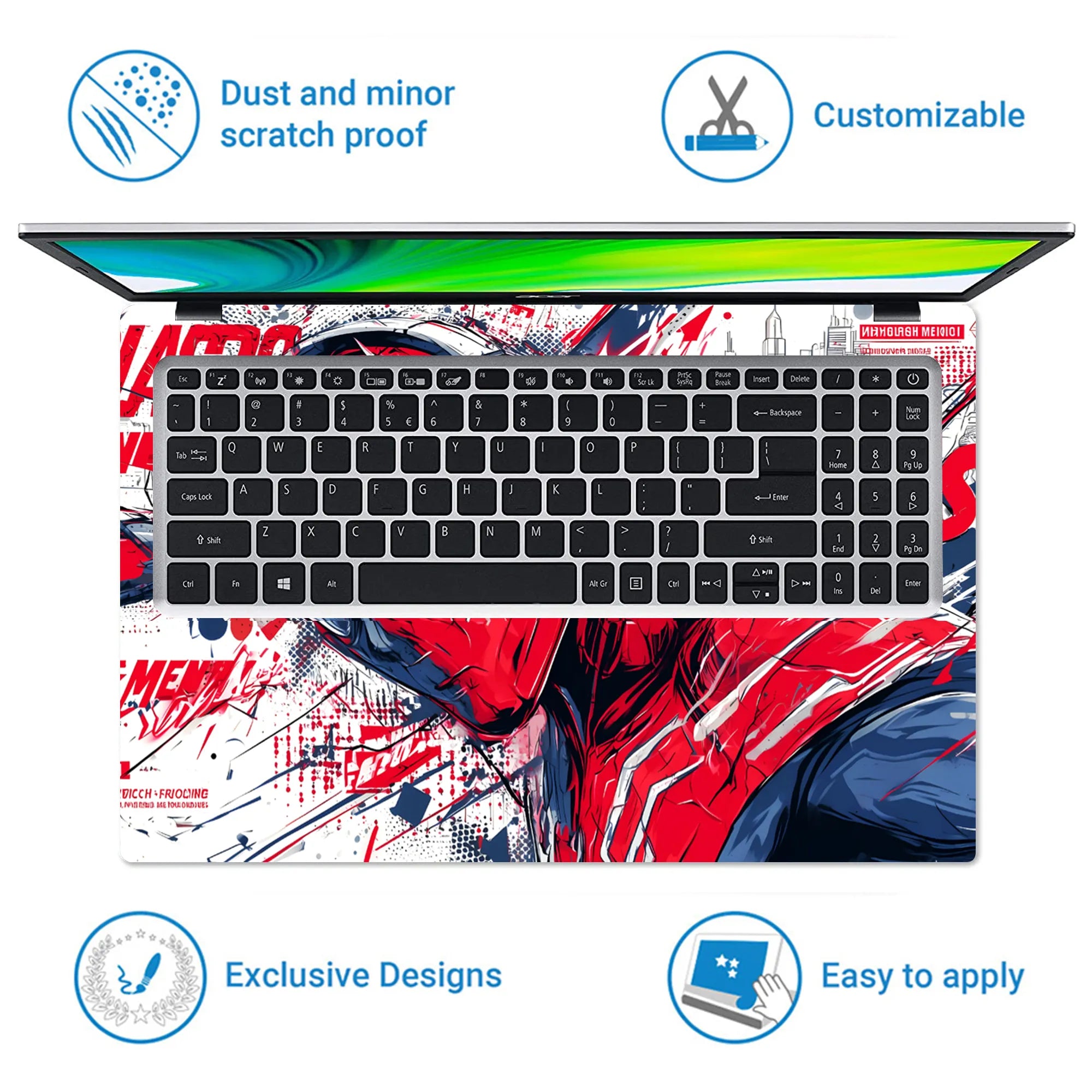 Laptop Skin - Dynamic Comic Style Hero Red Energy