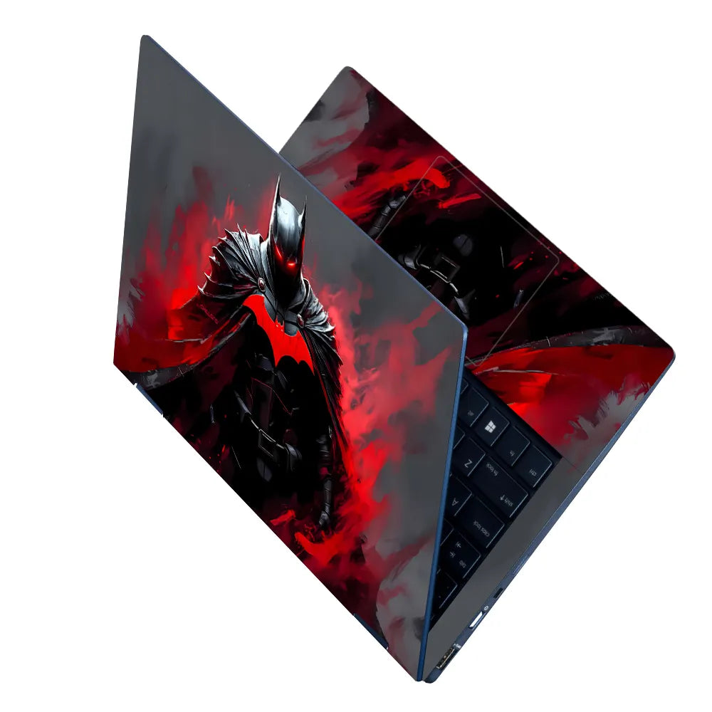 Laptop Skin - Dark Superhero Bat in Red Flames