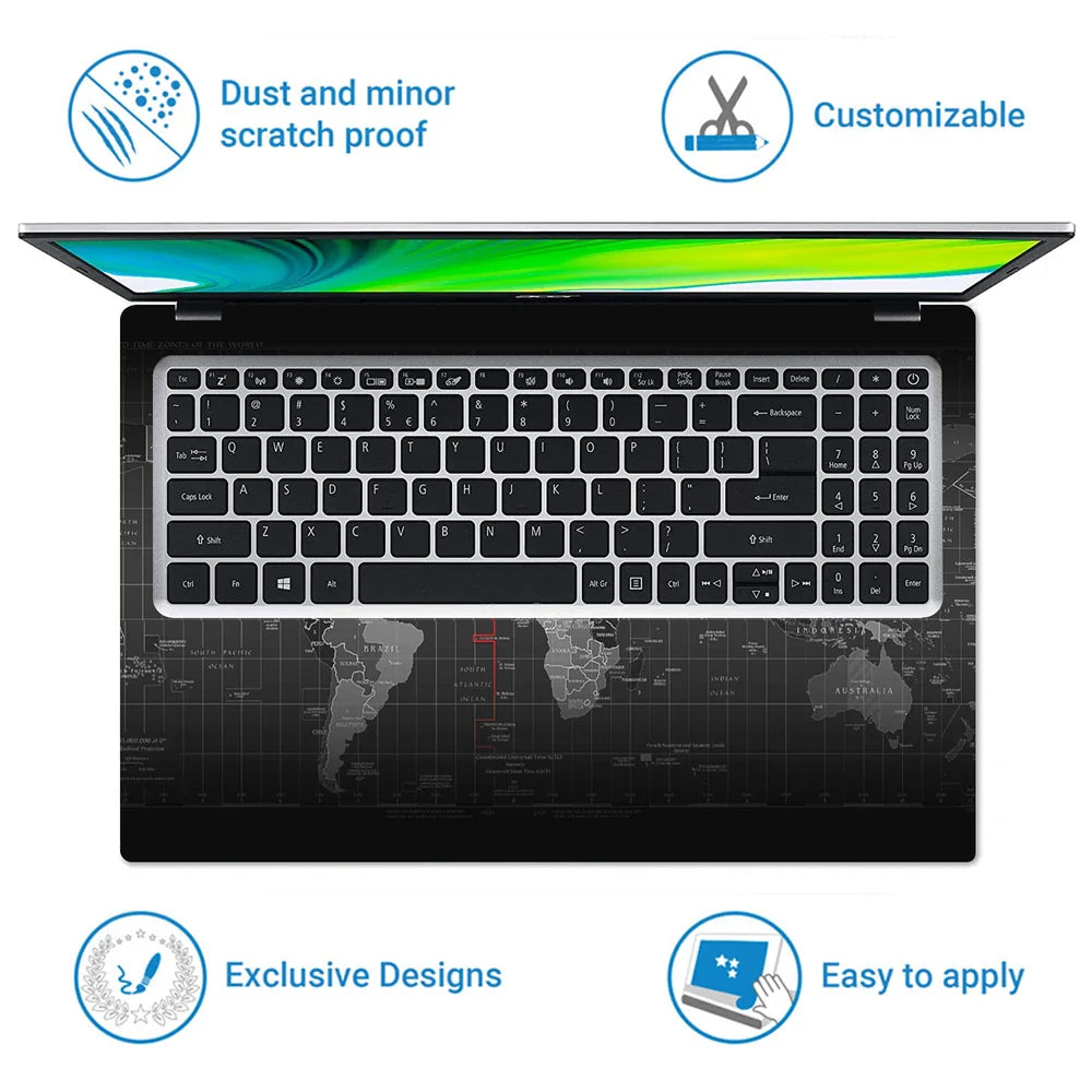 Universal Laptop Skin - World Map Black