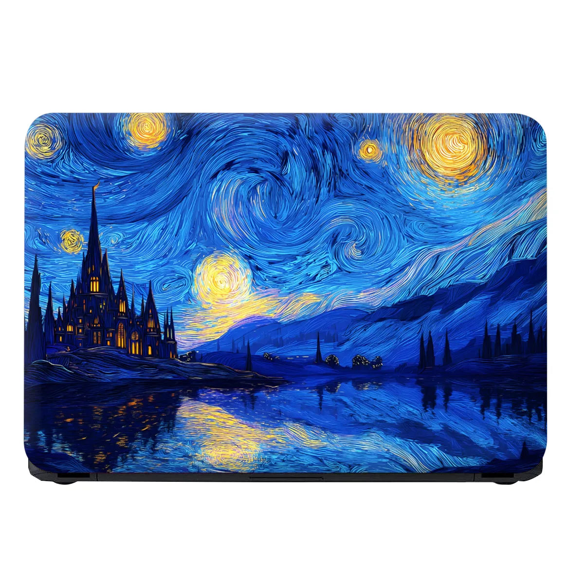 Laptop Skin - Swirling Impressionist Castle Blue Night