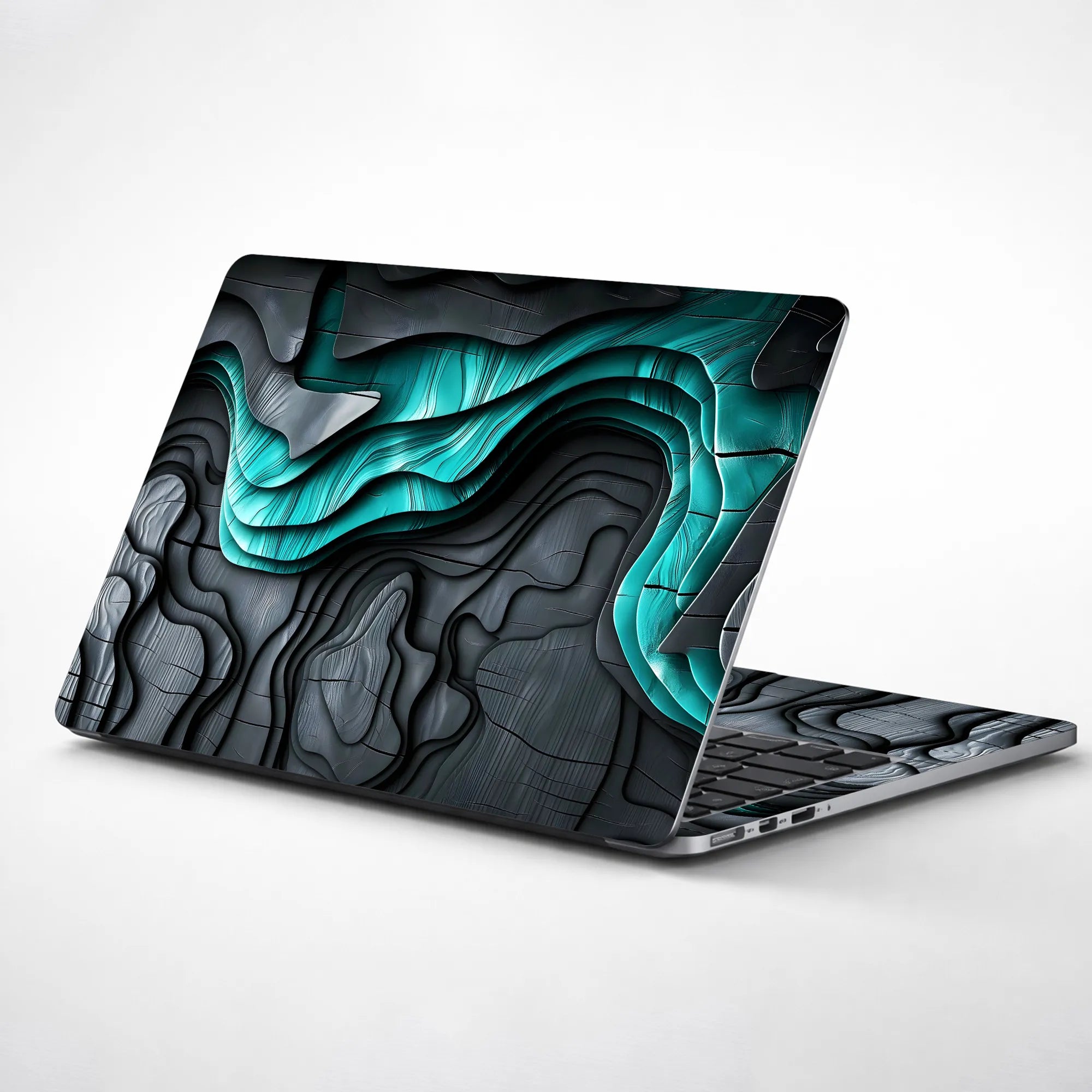 Laptop Skin - Textured Abstract Waves Teal And Black