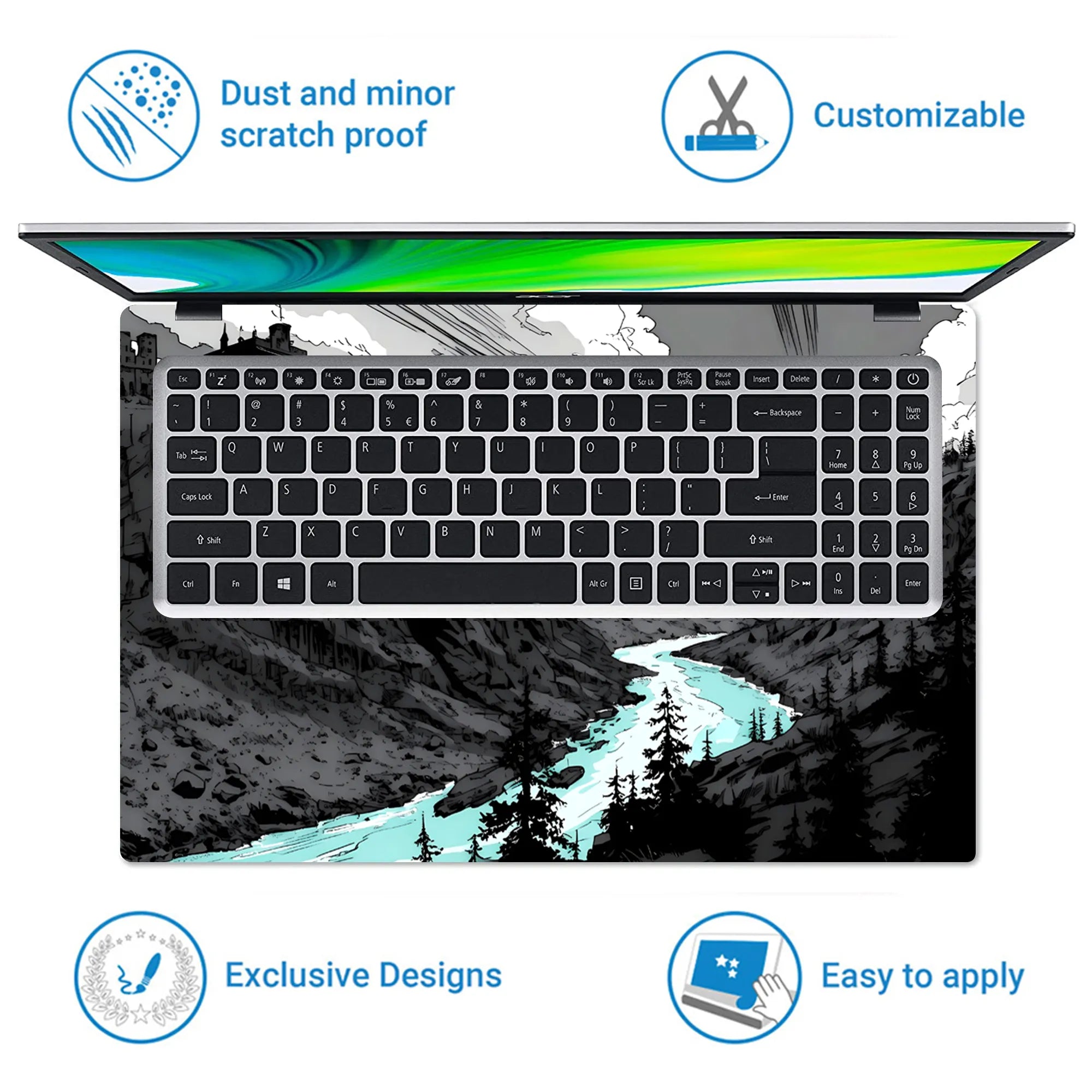 Laptop Skin - Monochrome Comic Landscape Serene River