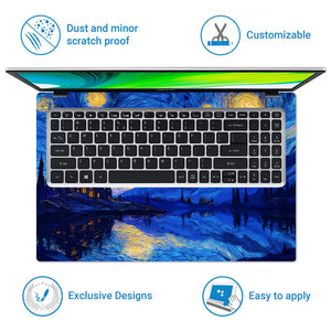 Laptop Skin - Swirling Impressionist Castle Blue Night