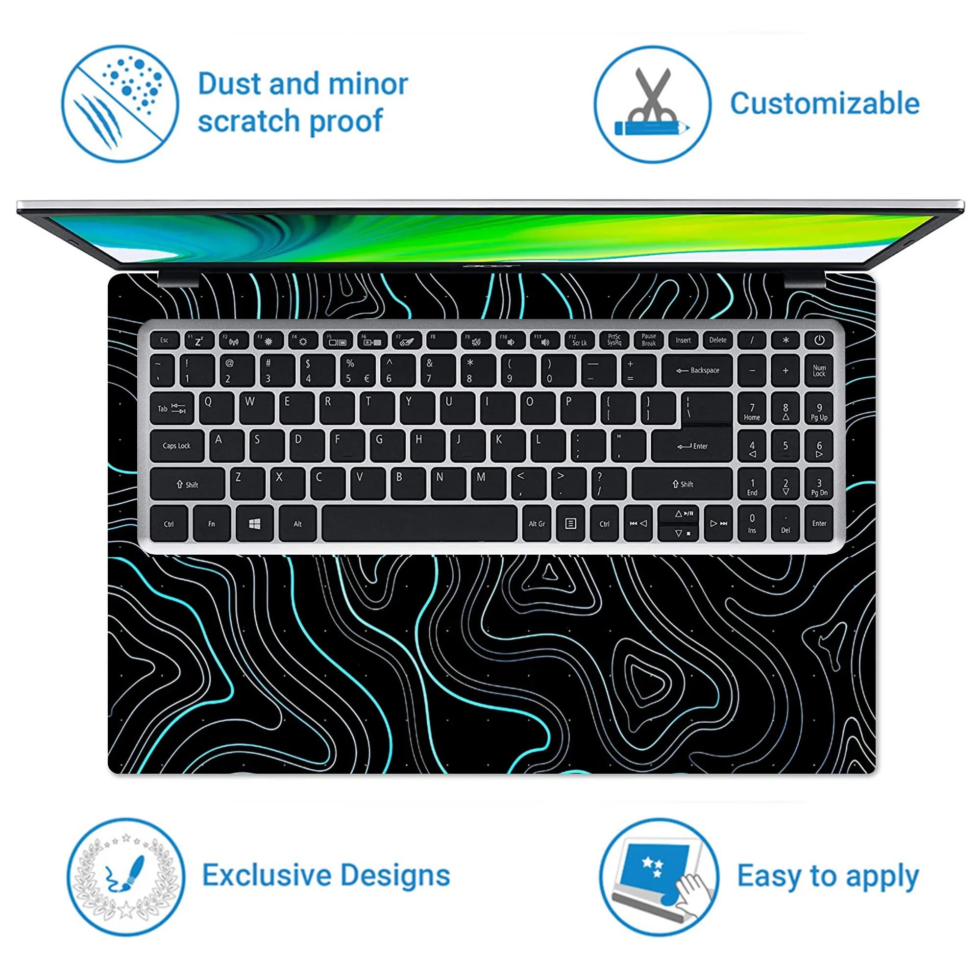 Laptop Skin - Abstract Line Art Turquoise Waves