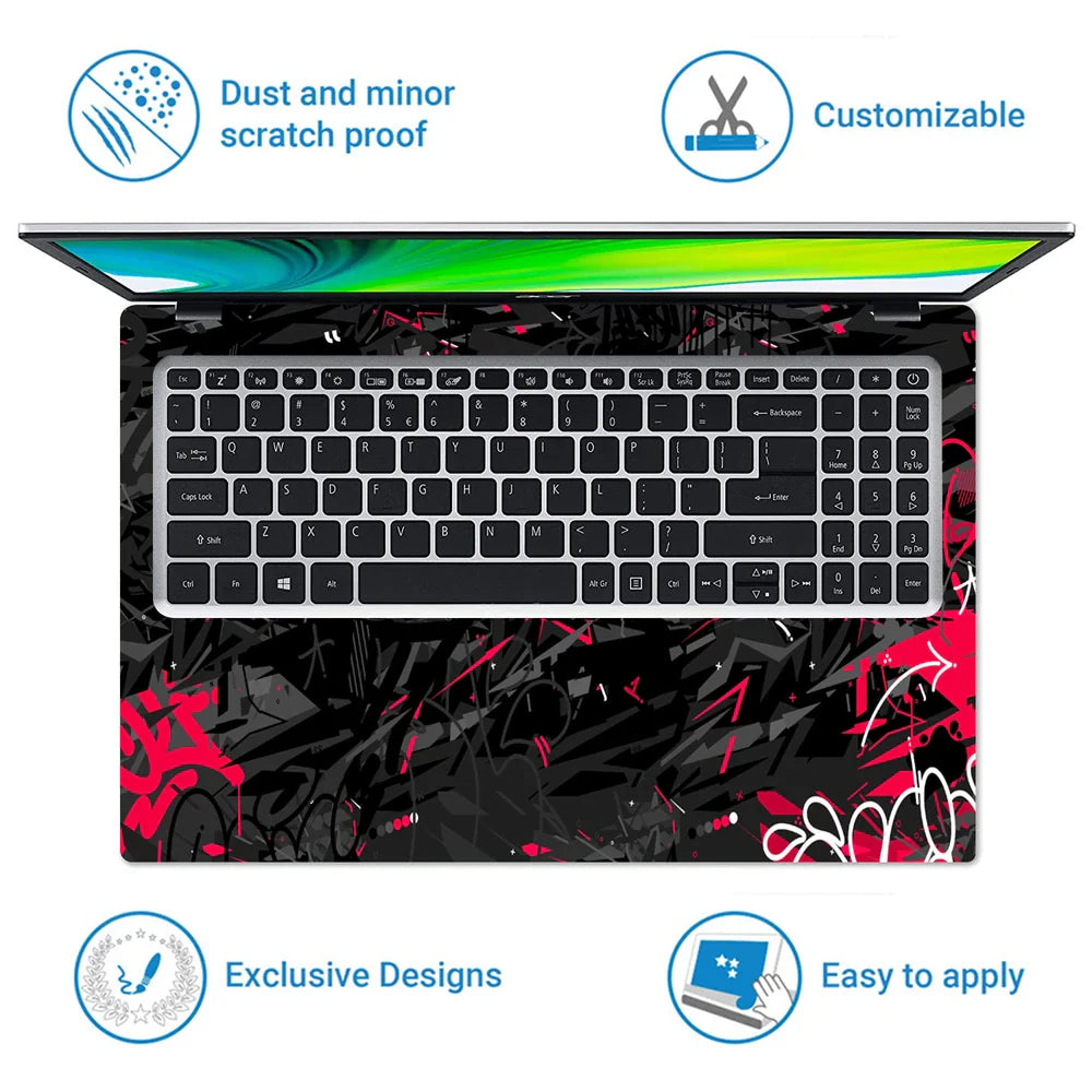 Universal Laptop Skin - Black Red Graffiti