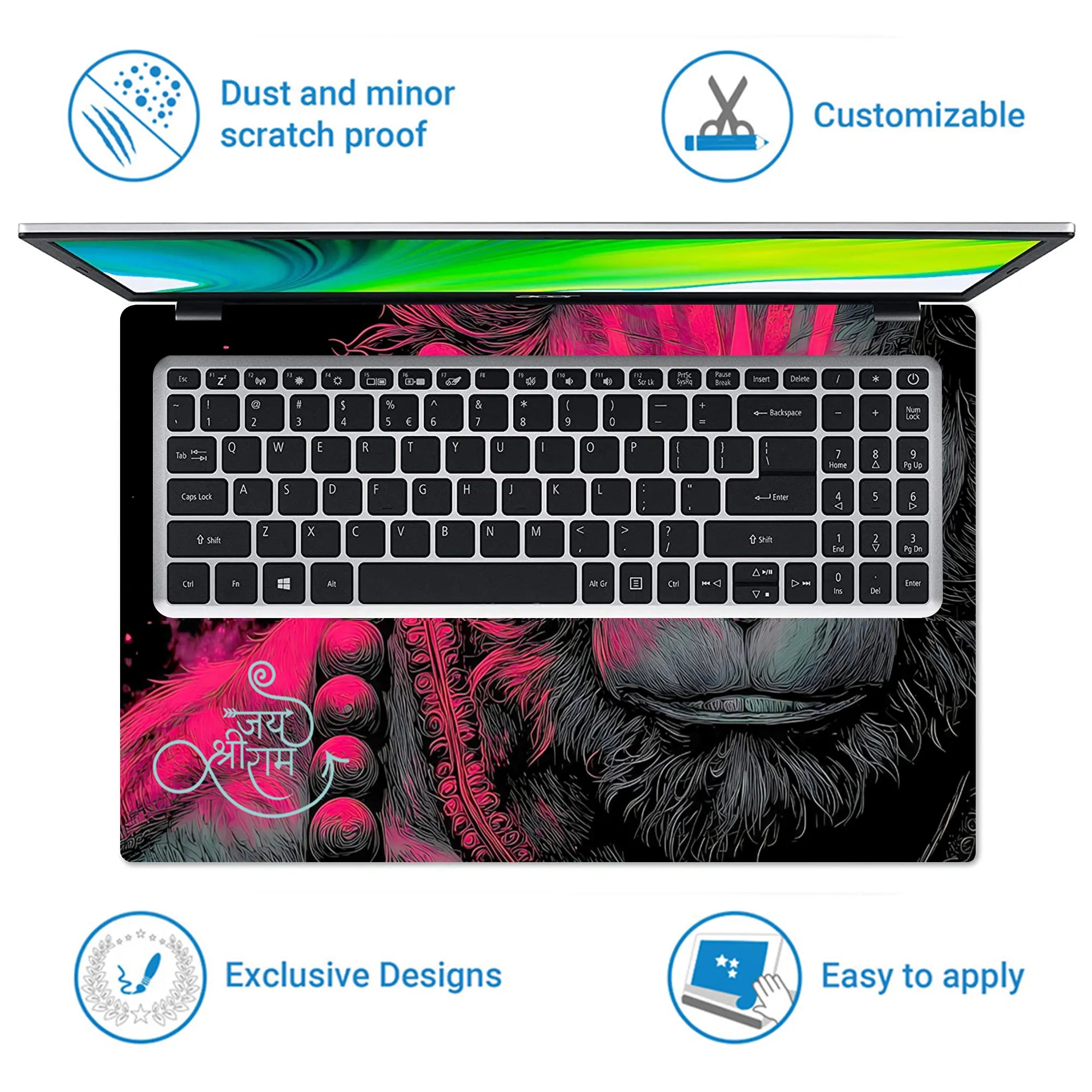 Laptop Skin - Lord Hanuman Neon Art Jai Shree Ram