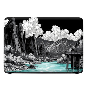Laptop Skin - Monochrome Landscape Illustration Turquoise Water