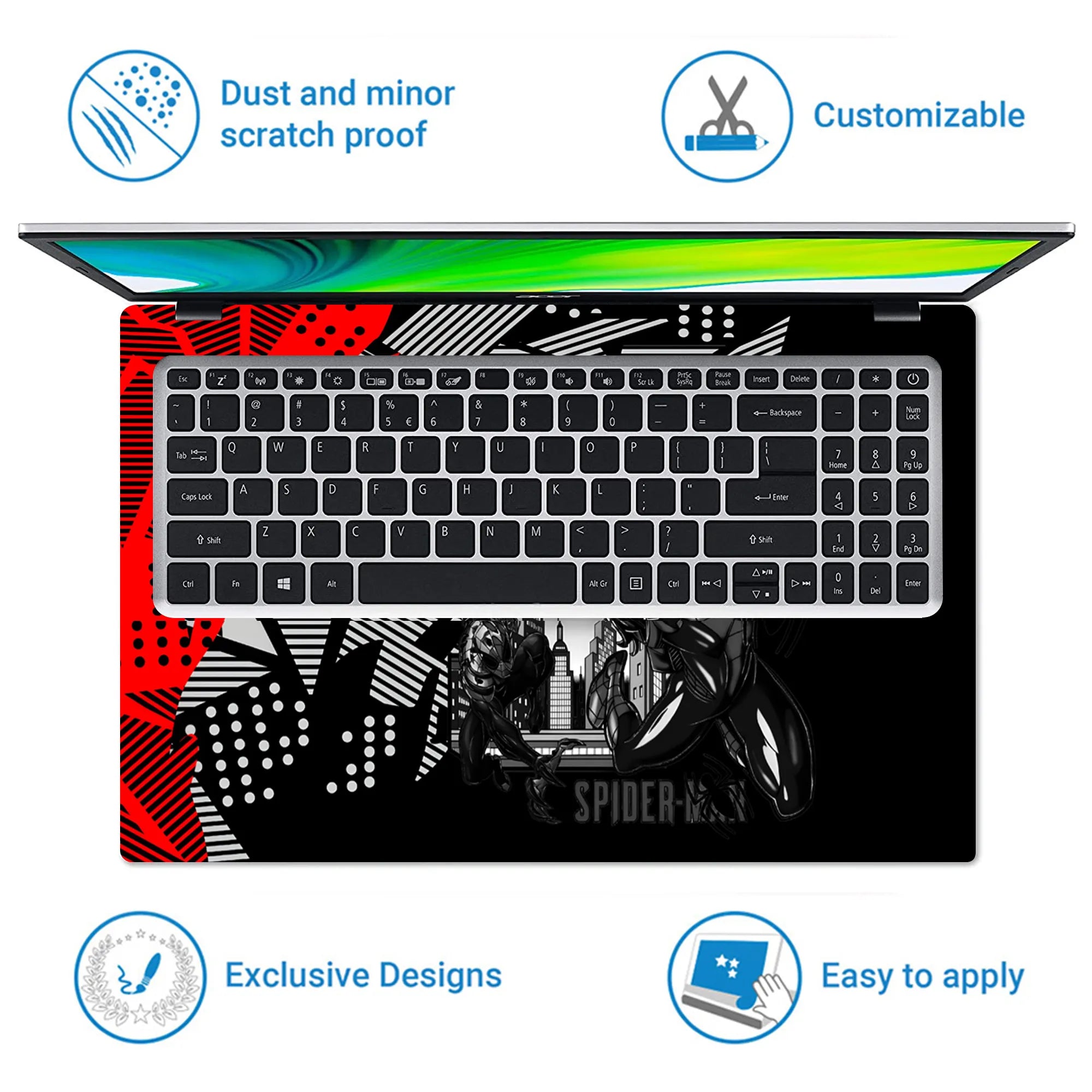 Laptop Skin - Dynamic Comic Style Spider-man Black Action