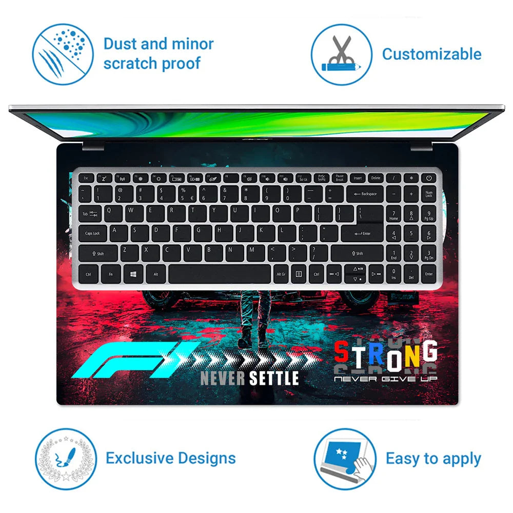 Universal Laptop Skin - Teal Red F1 Neon Racing Legend